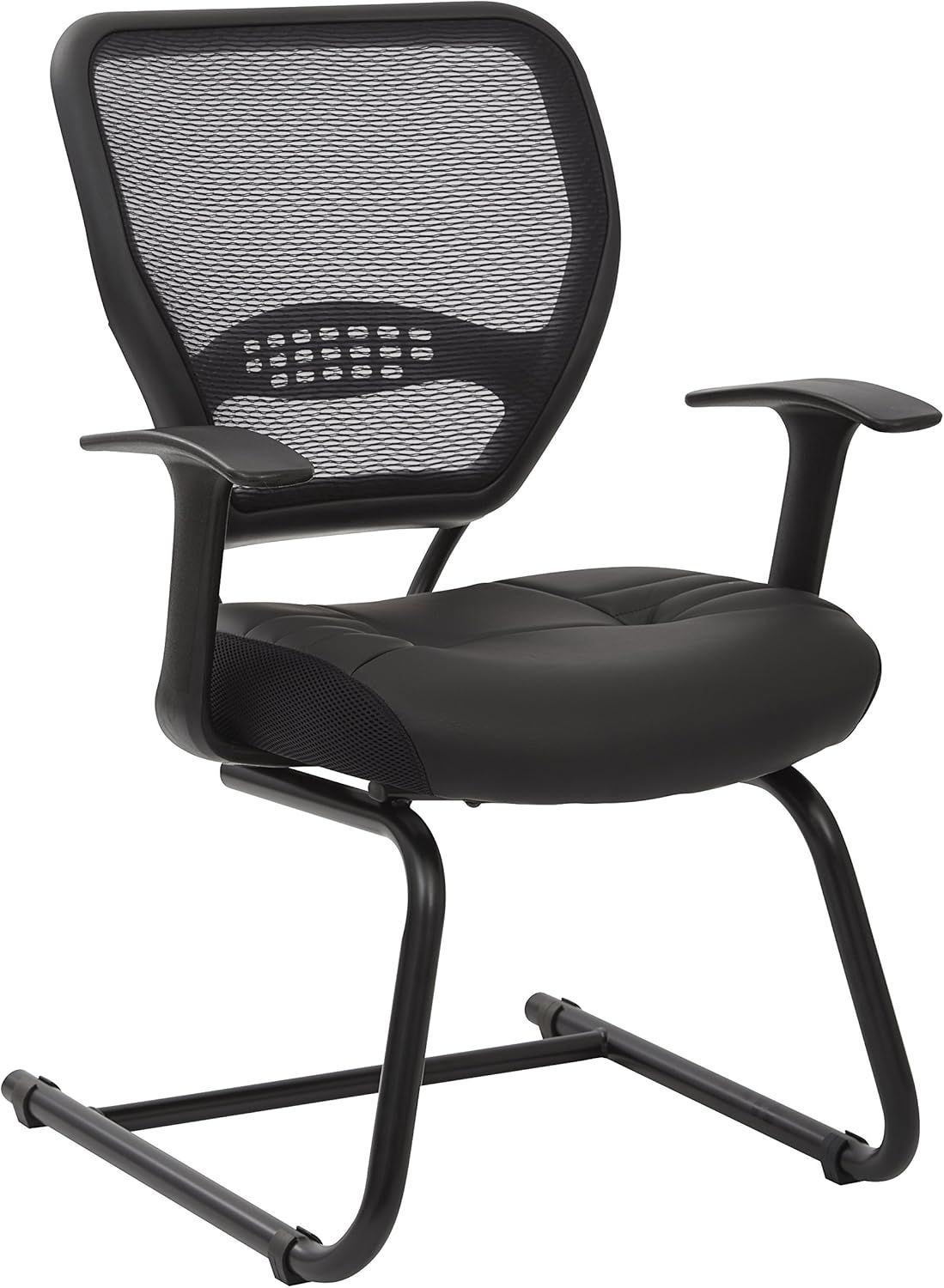 Modern Black Leather and Metal Office Chair with Lumbar Support