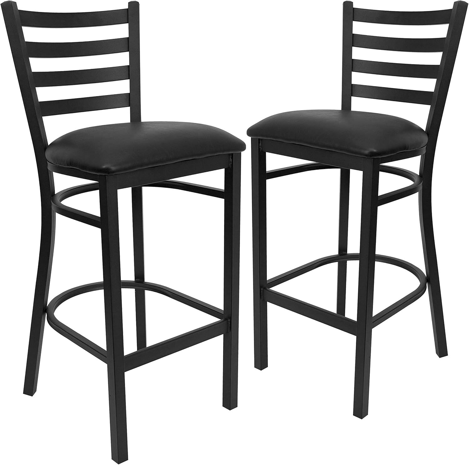 Black Metal Ladder Back Barstool with Vinyl Seat, Set of 2
