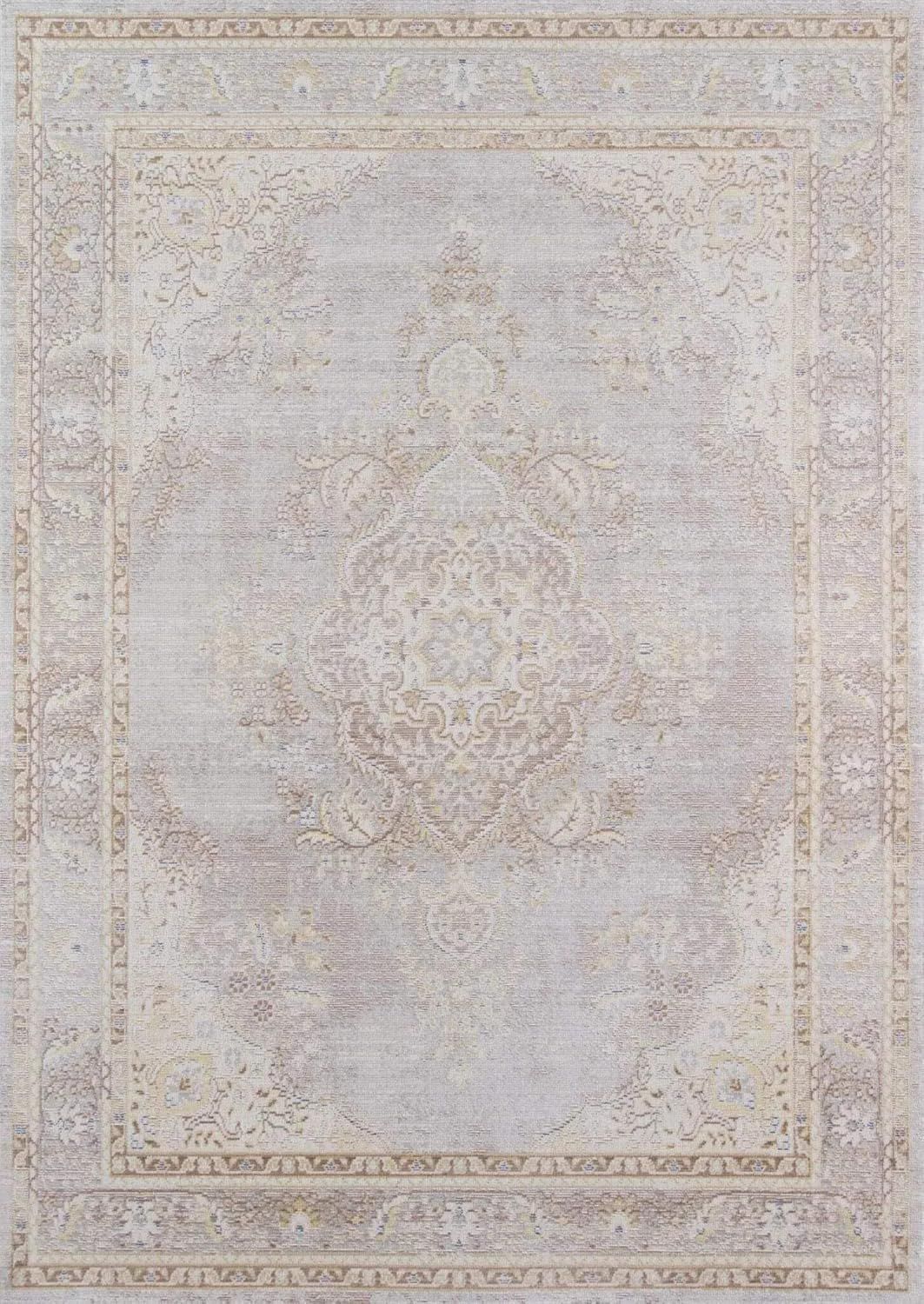 Isabella Traditional Medallion Gray Polyester Area Rug, 9'3" x 11'10"