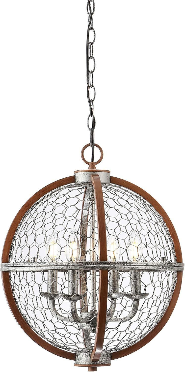 Rustic Silver and Brown Round LED Pendant Light