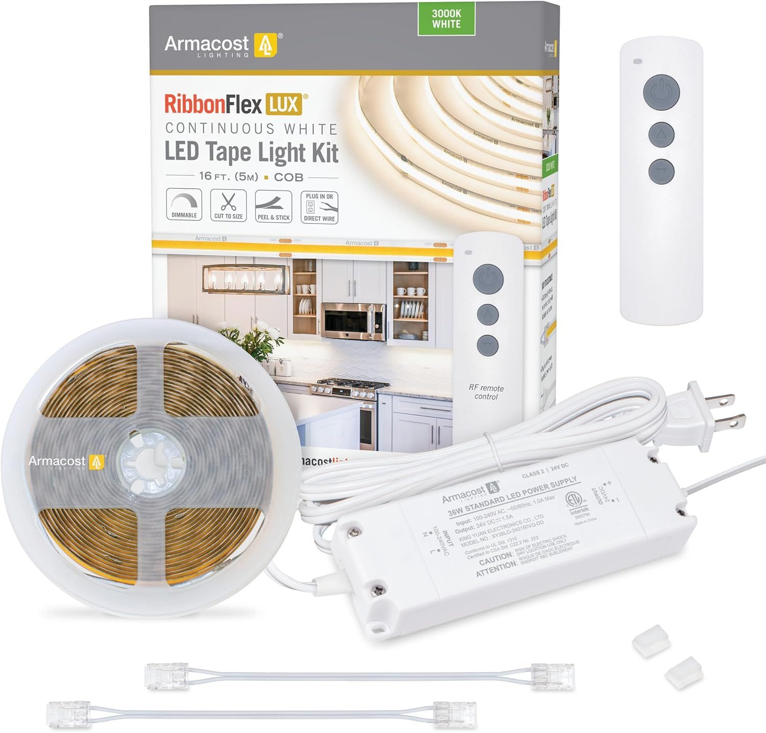 Armacost 16ft White COB LED Tape Light Kit with Remote