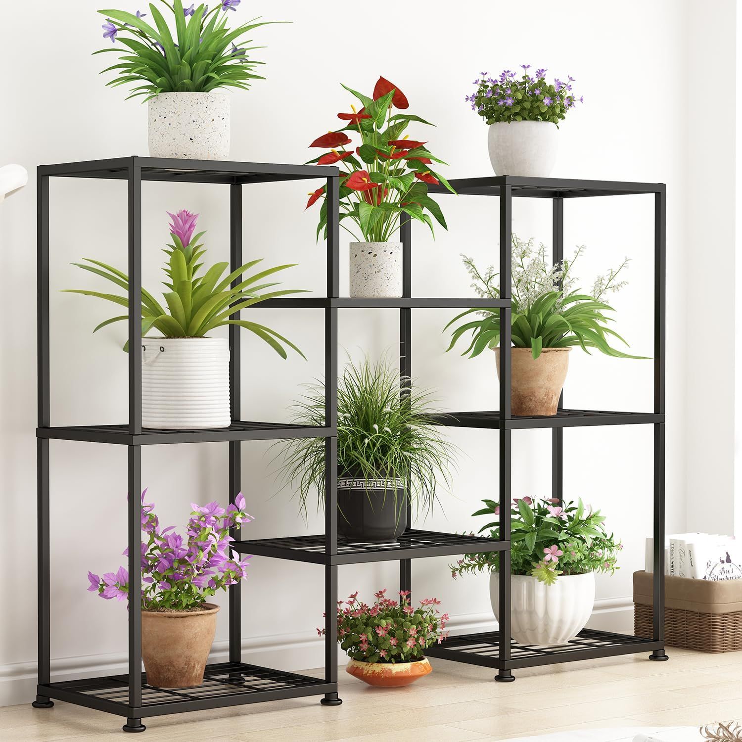 Black Metal 8-Tier Indoor/Outdoor Plant Stand