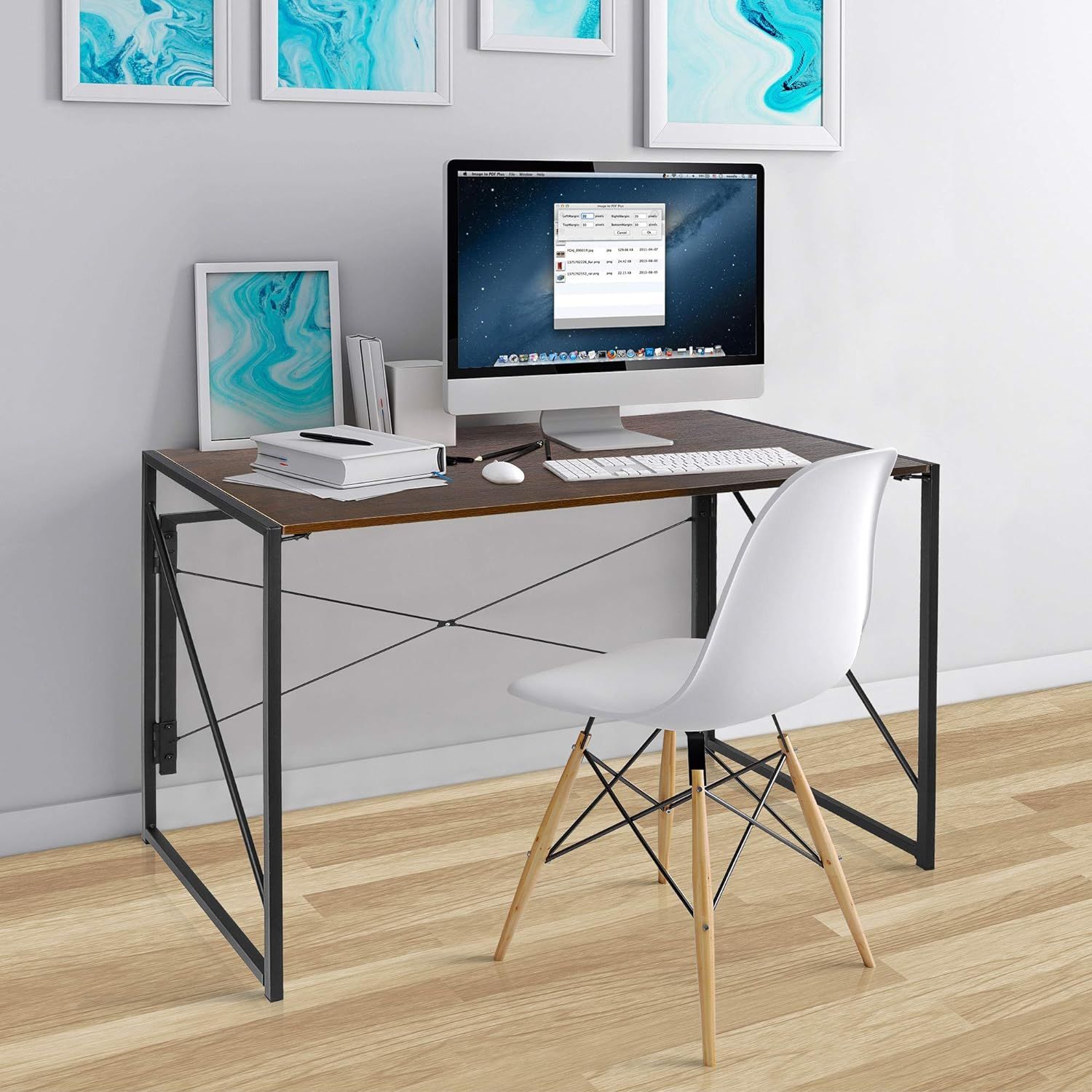 Espresso Foldable Wood and Metal Writing Desk