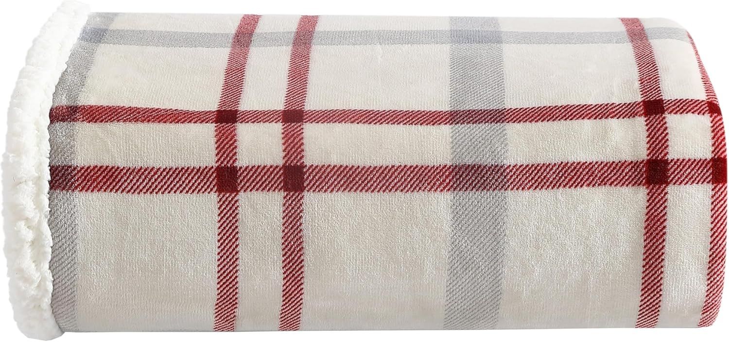 New Castle Red Reversible Sherpa Fleece Throw Blanket