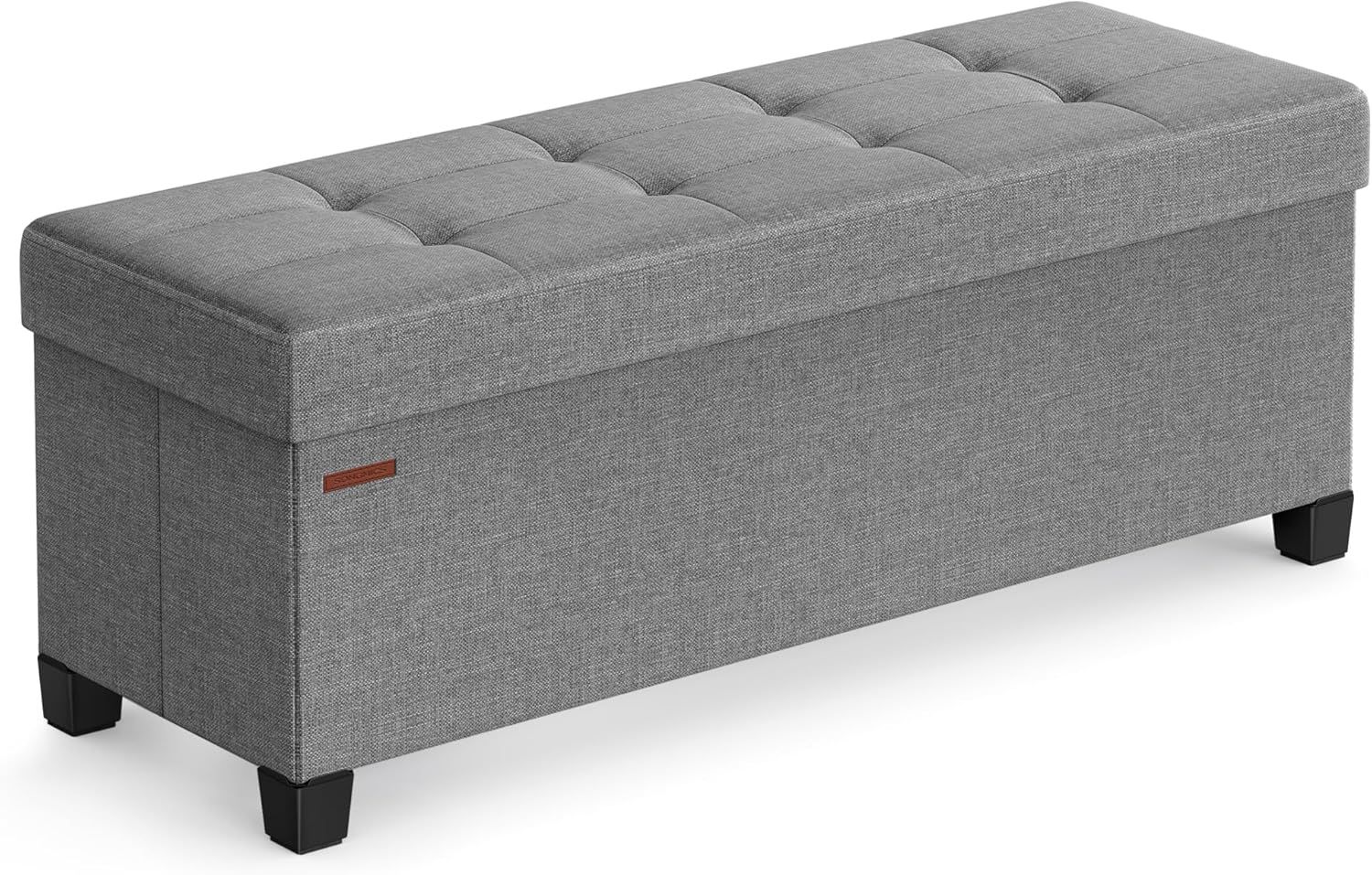 Dove Gray Linen-Look Foldable Storage Ottoman Bench with Legs