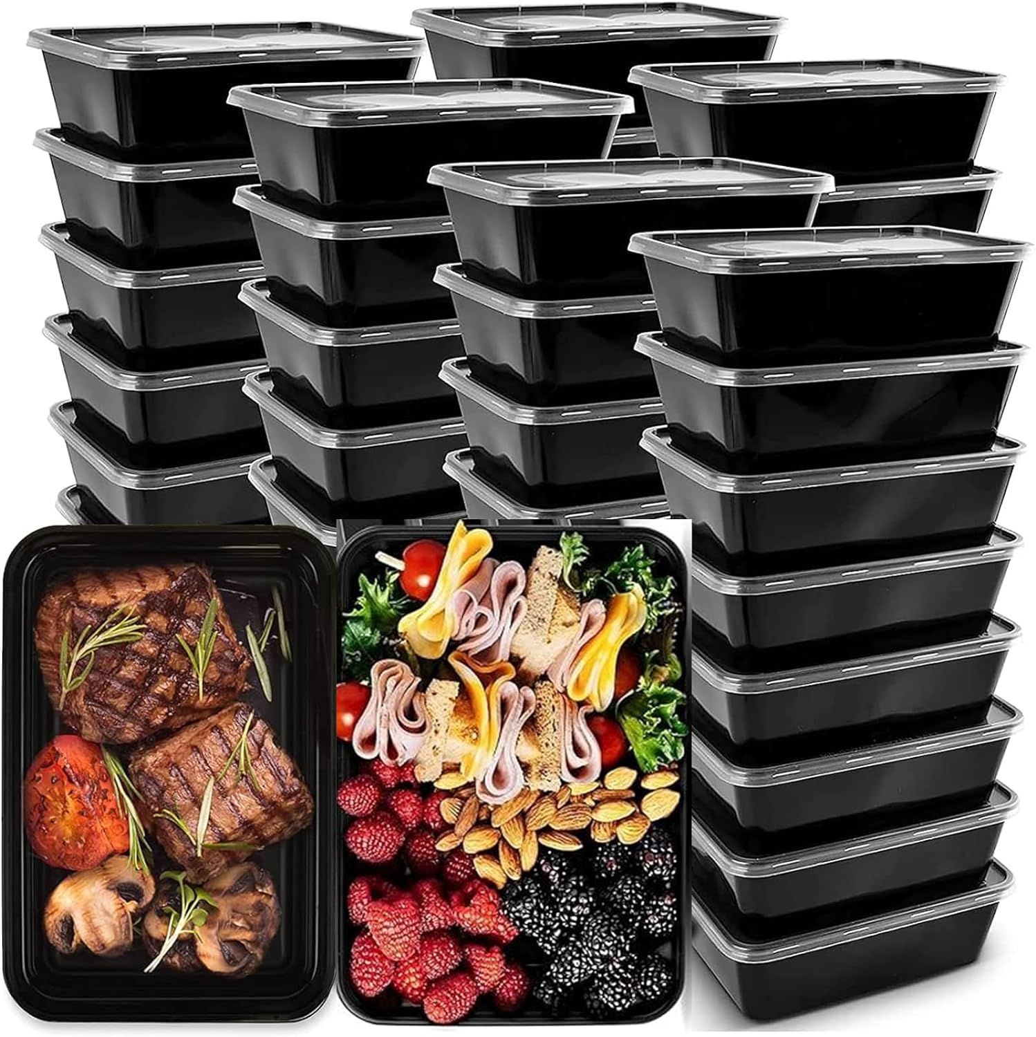 Black 26 oz BPA-Free Reusable Meal Prep Containers Set