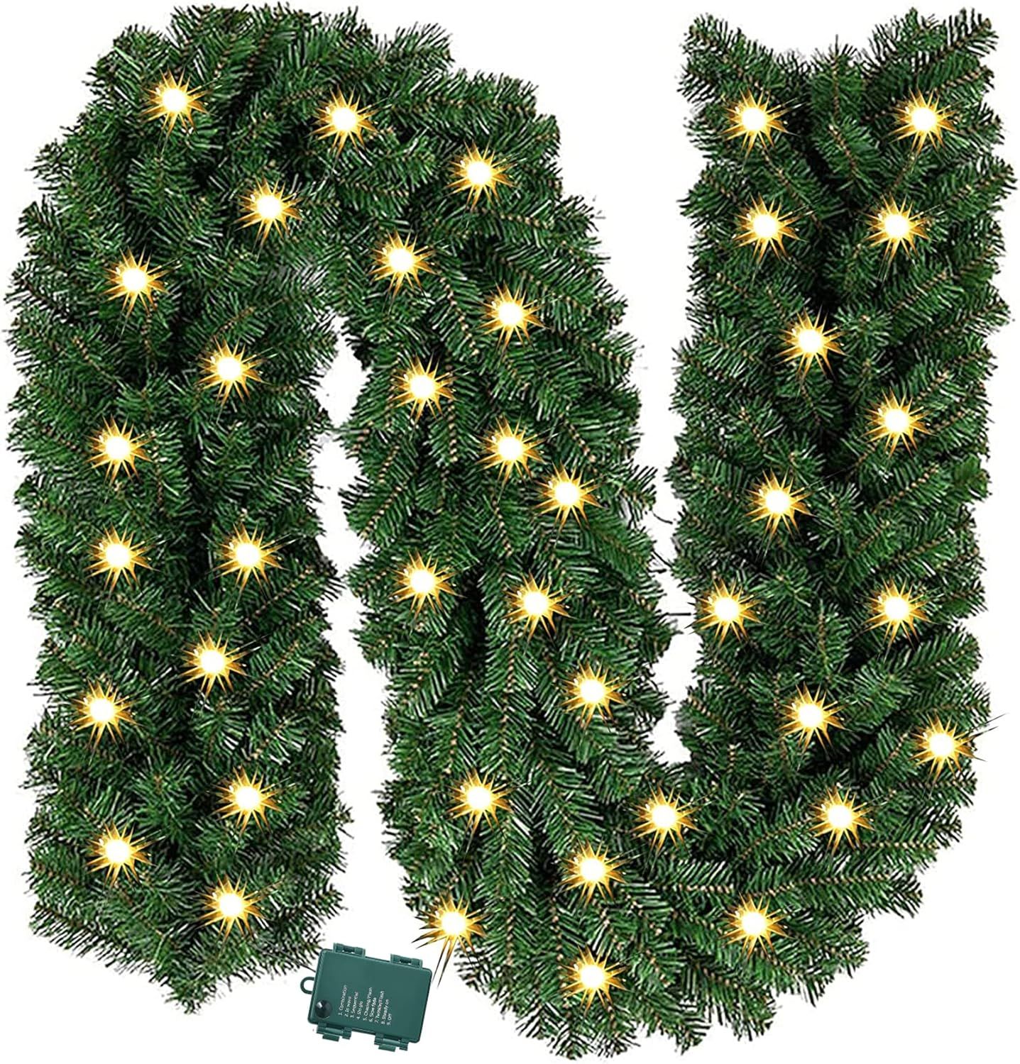 9ft Green Prelit Artificial Christmas Garland with LED Lights