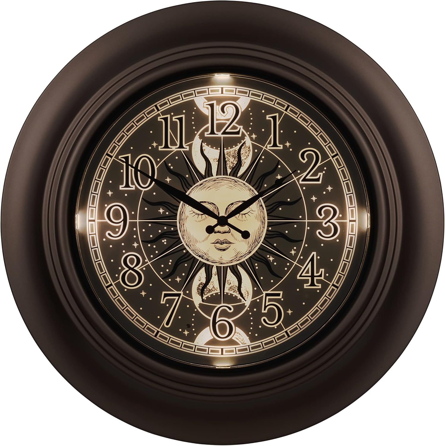 Bronze 21" Indoor/Outdoor Quartz Clock with Lighted Sun & Moon Dial