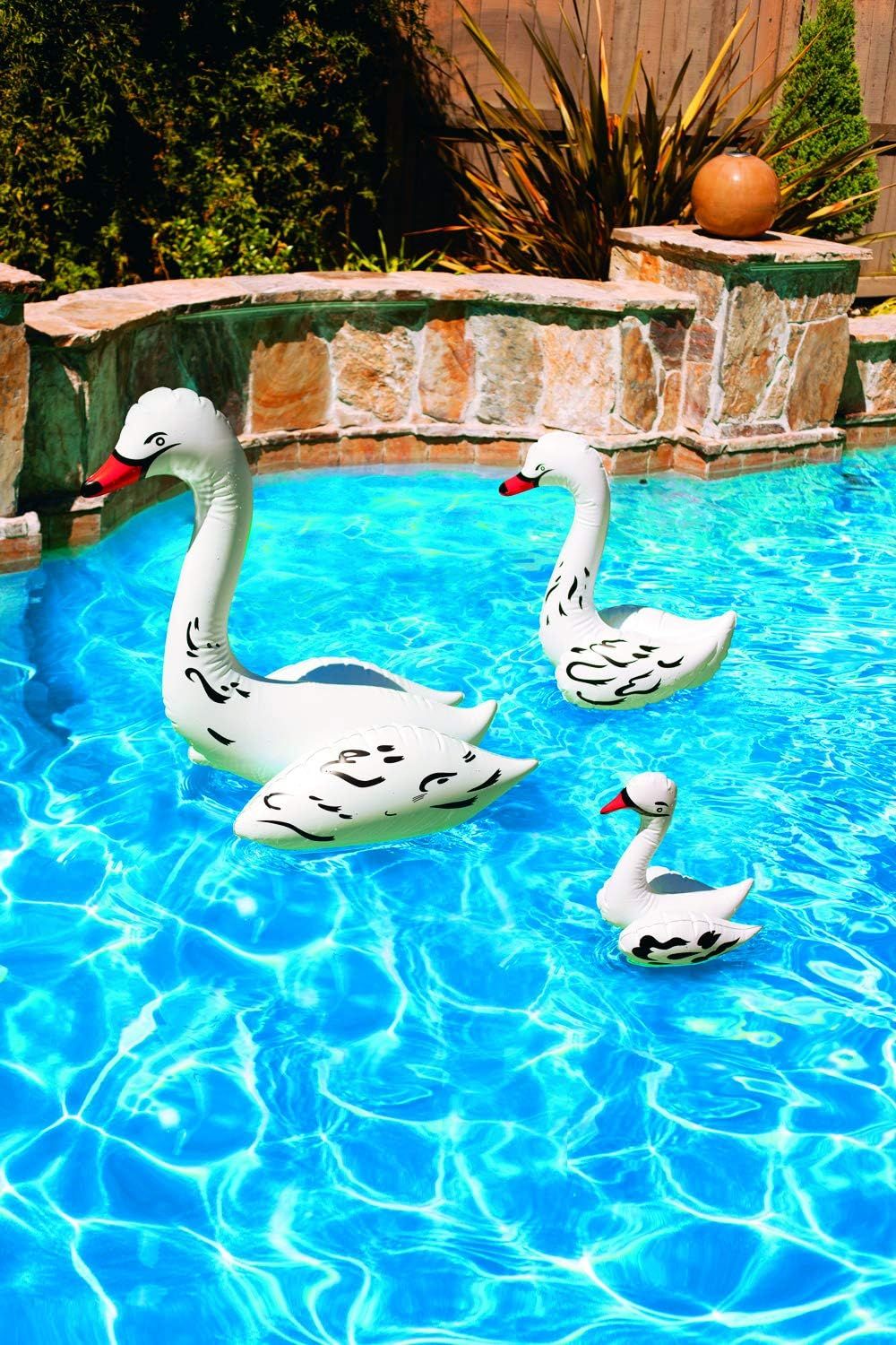 Set of Three White Floating Swan Pool Decor