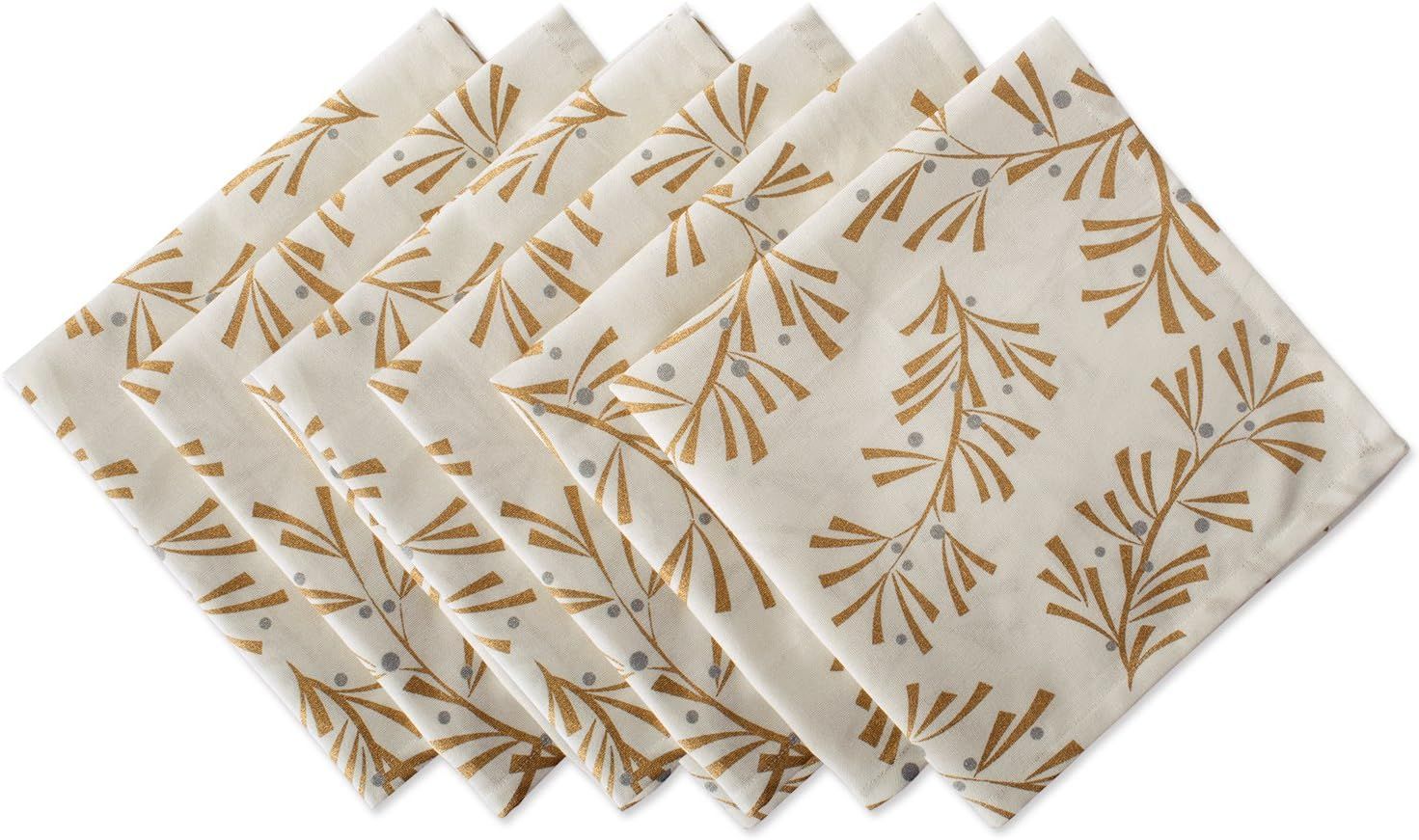 Gold Holly Leaves Cotton Christmas Napkin Set, 20x20, 6 Piece