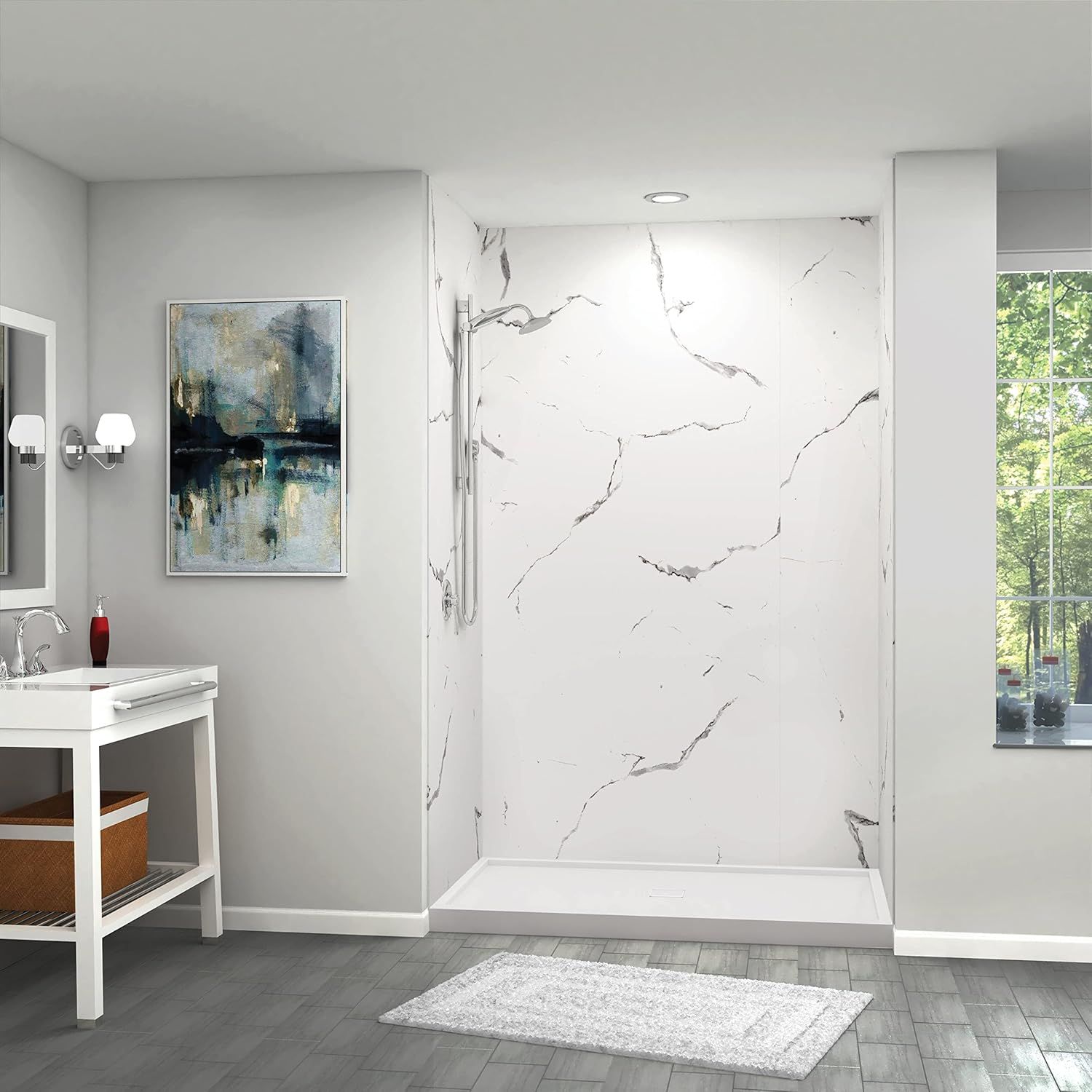 Titan 60" x 36" x 96" White Marble Glossy Shower Wall Kit