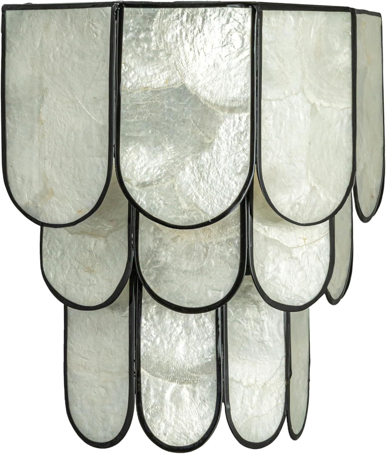 Black Metal and Natural Capiz Tiered Wall Sconce