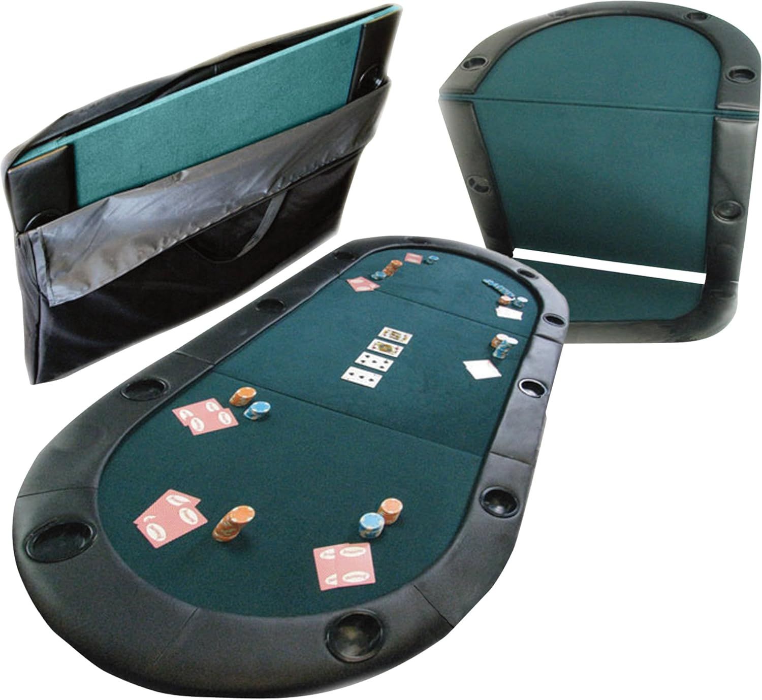 Green Padded Poker Table Top with Cupholders and Carrying Bag