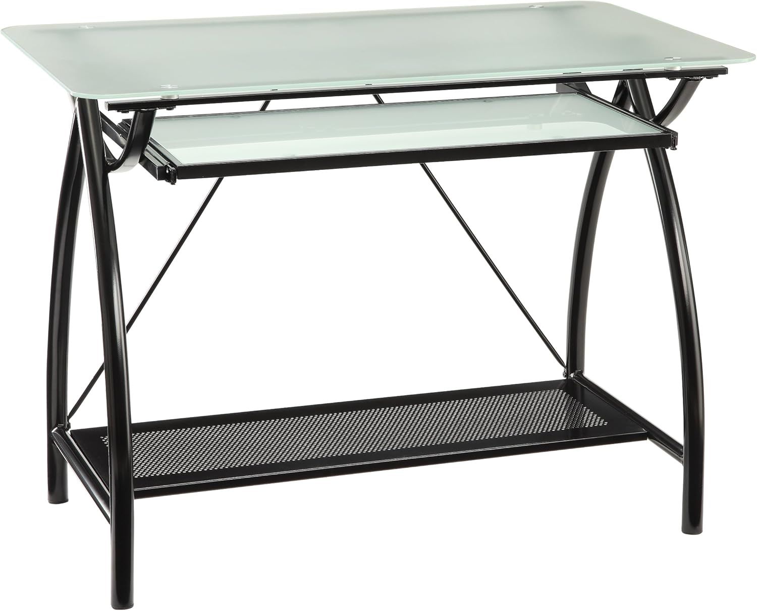 Black Steel and Glass Workstation with Keyboard Tray