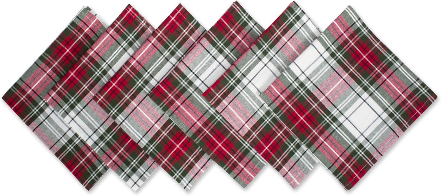 Holiday Tartan Plaid Cotton Napkins, Red Green White, 20x20, Set of 6