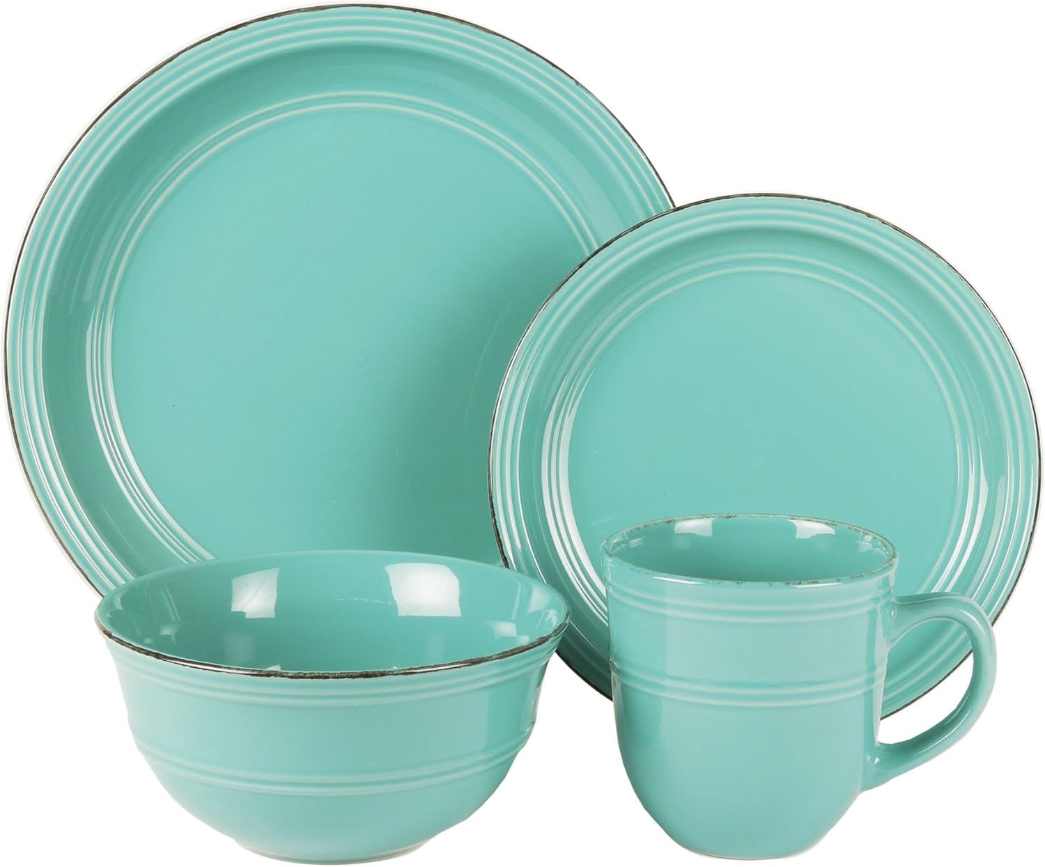 Aqua Blue Ceramic Dinnerware Set, Service for 4