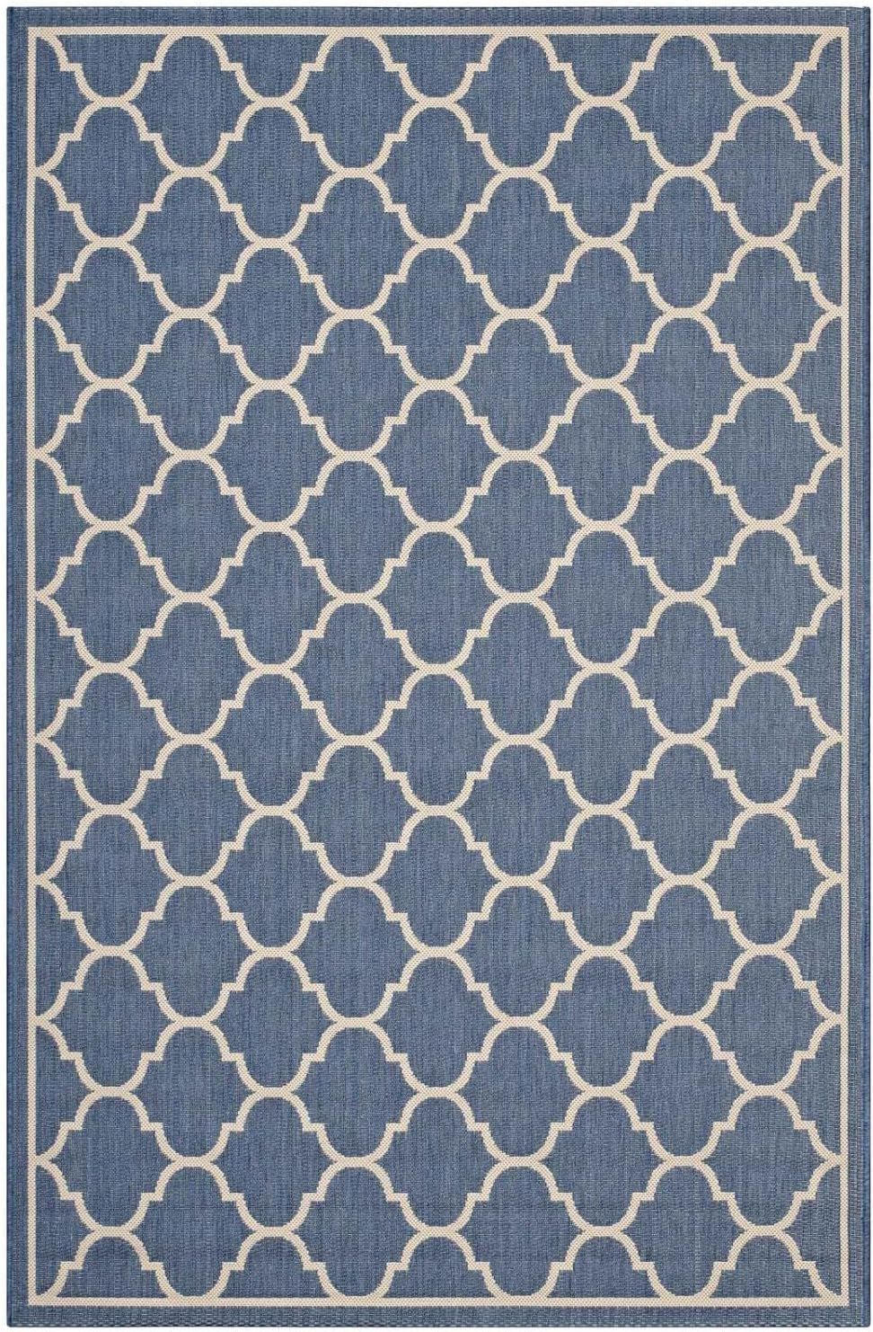 Blue and Beige Rectangular Trellis Synthetic Area Rug