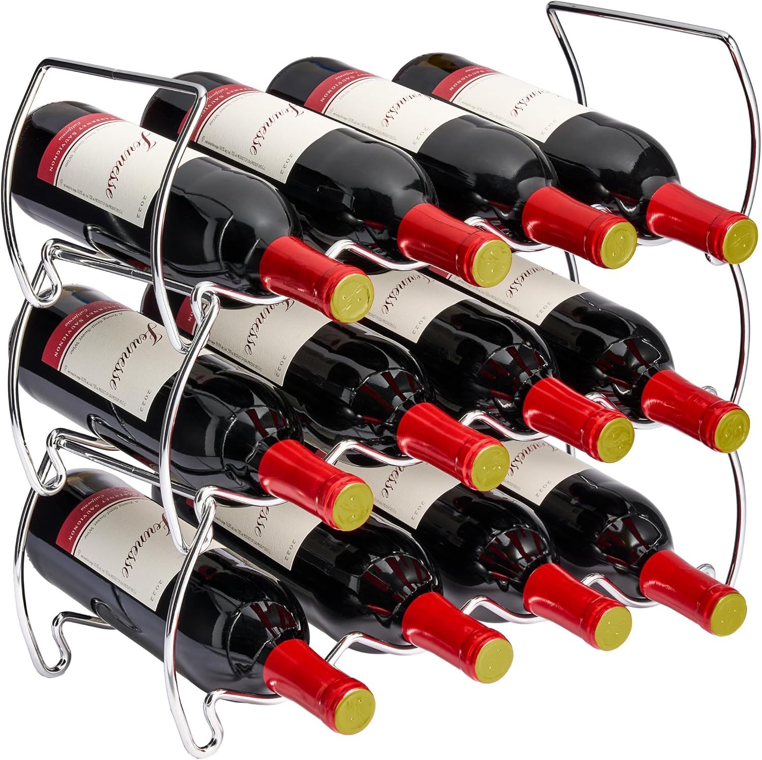 Silver 3-Tier Stackable Metal Wine Rack for 12 Bottles