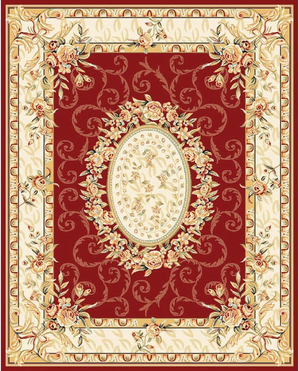 Red and Ivory Floral Synthetic 6' x 9' Area Rug