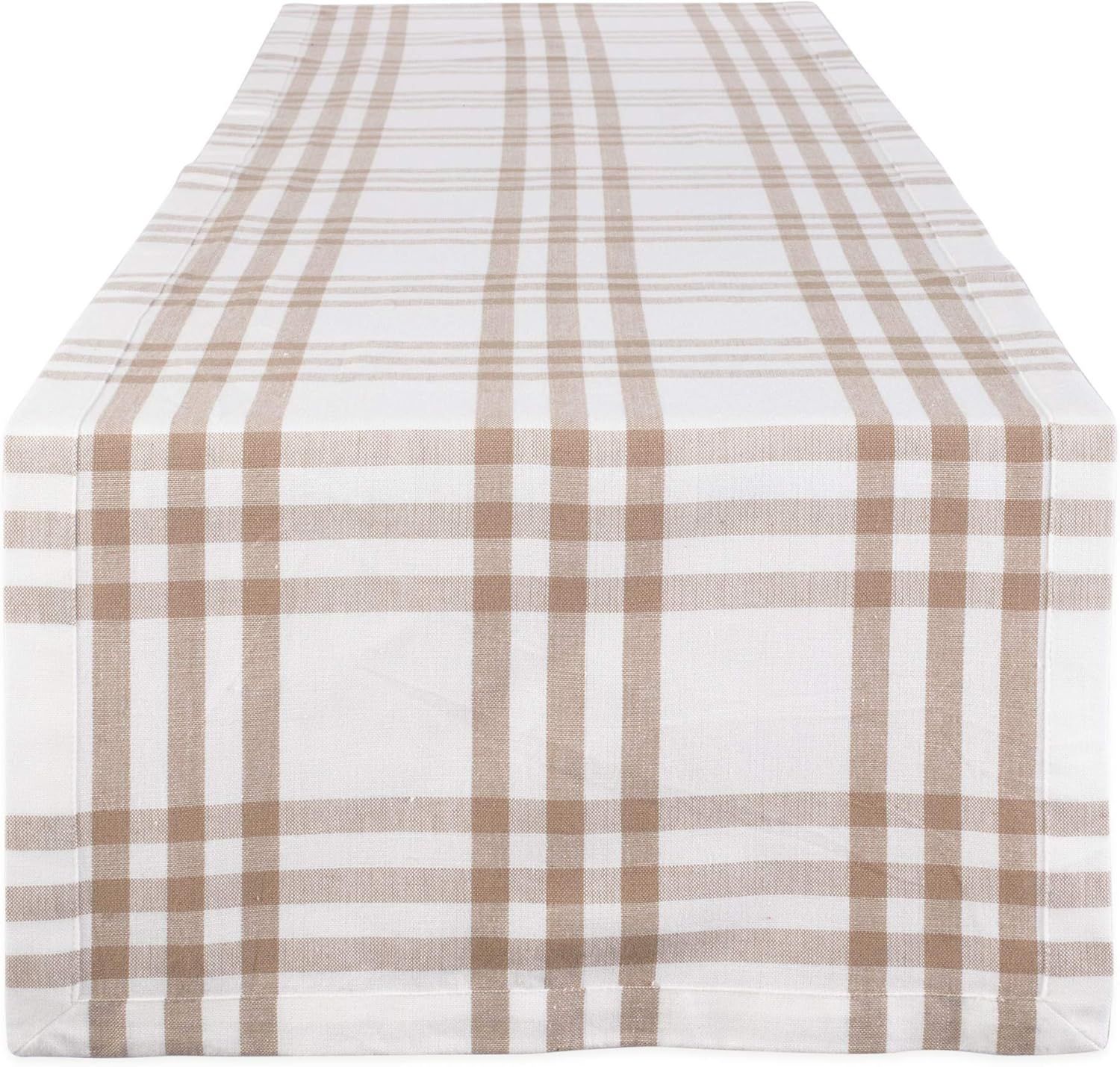 Beige and White Cotton Plaid Table Runner 14x72