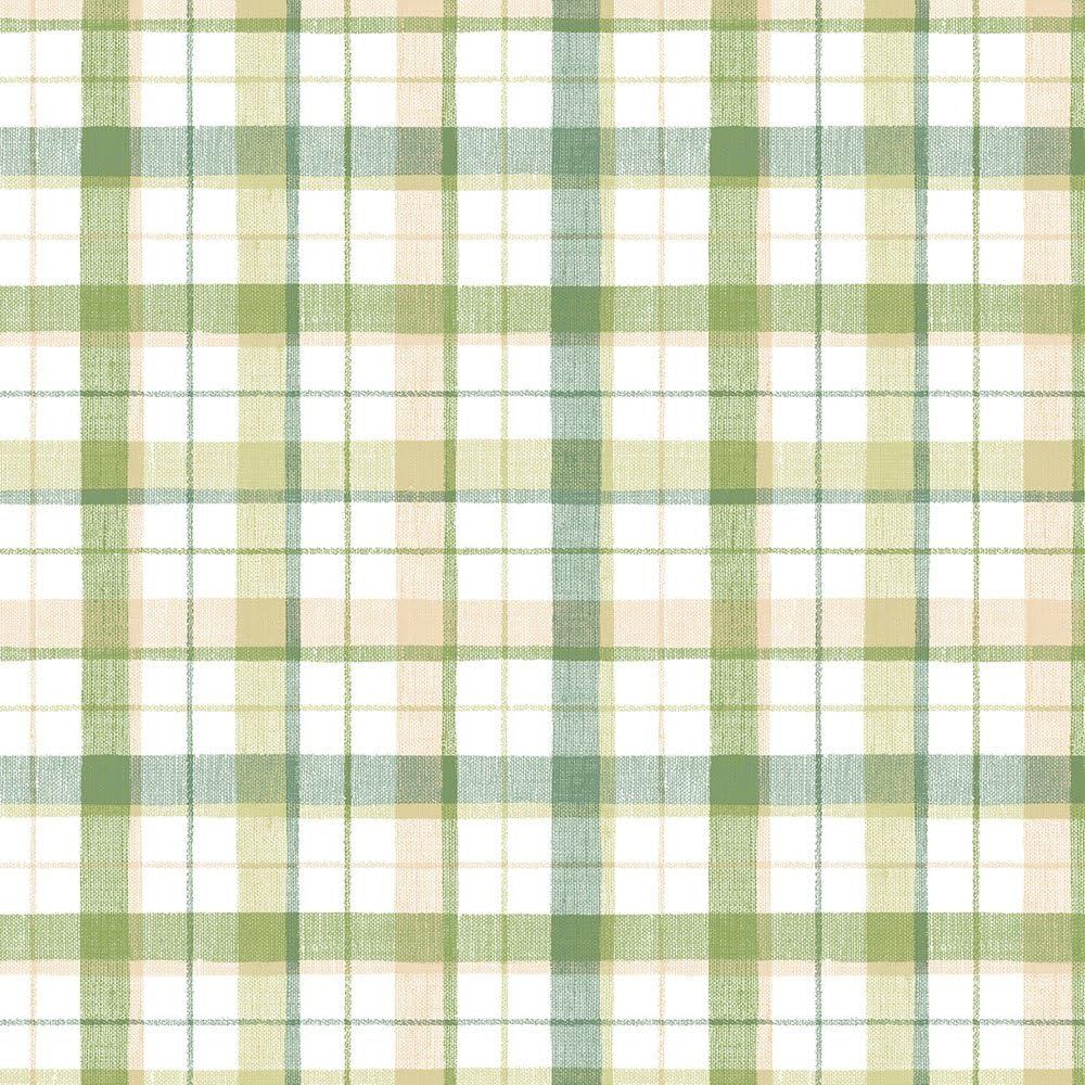 Green and Beige Plaid Pre-pasted Vinyl Wallpaper