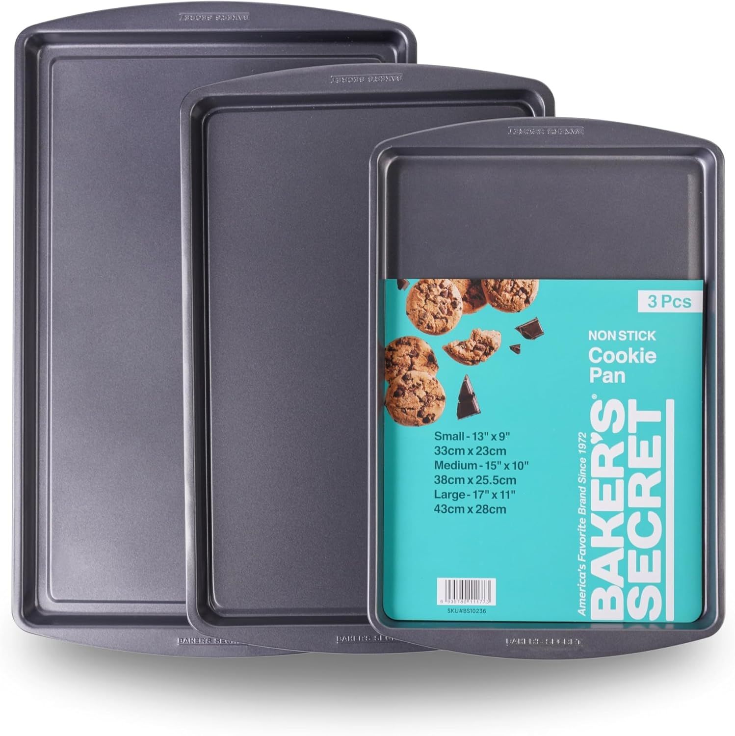 Baker's Secret Nonstick Carbon Steel Cookie Sheets Set of 3