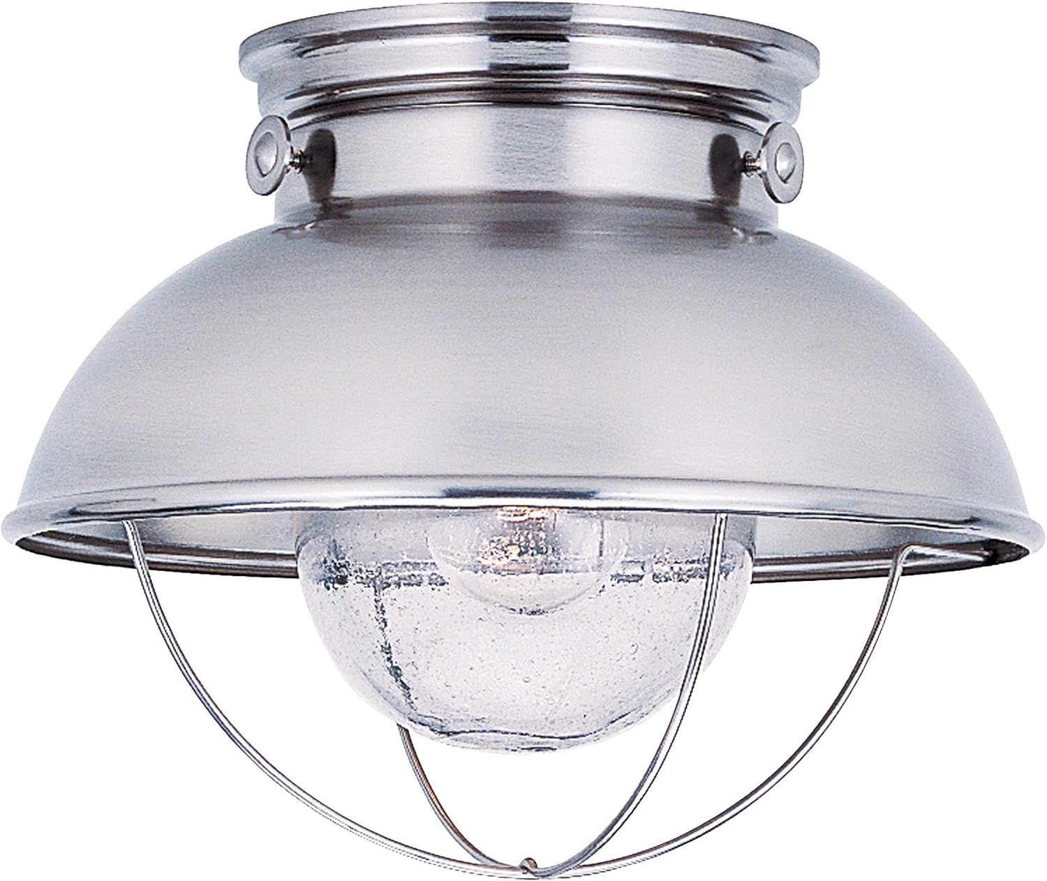 Brushed Stainless and Clear Glass Outdoor Flush Mount Light