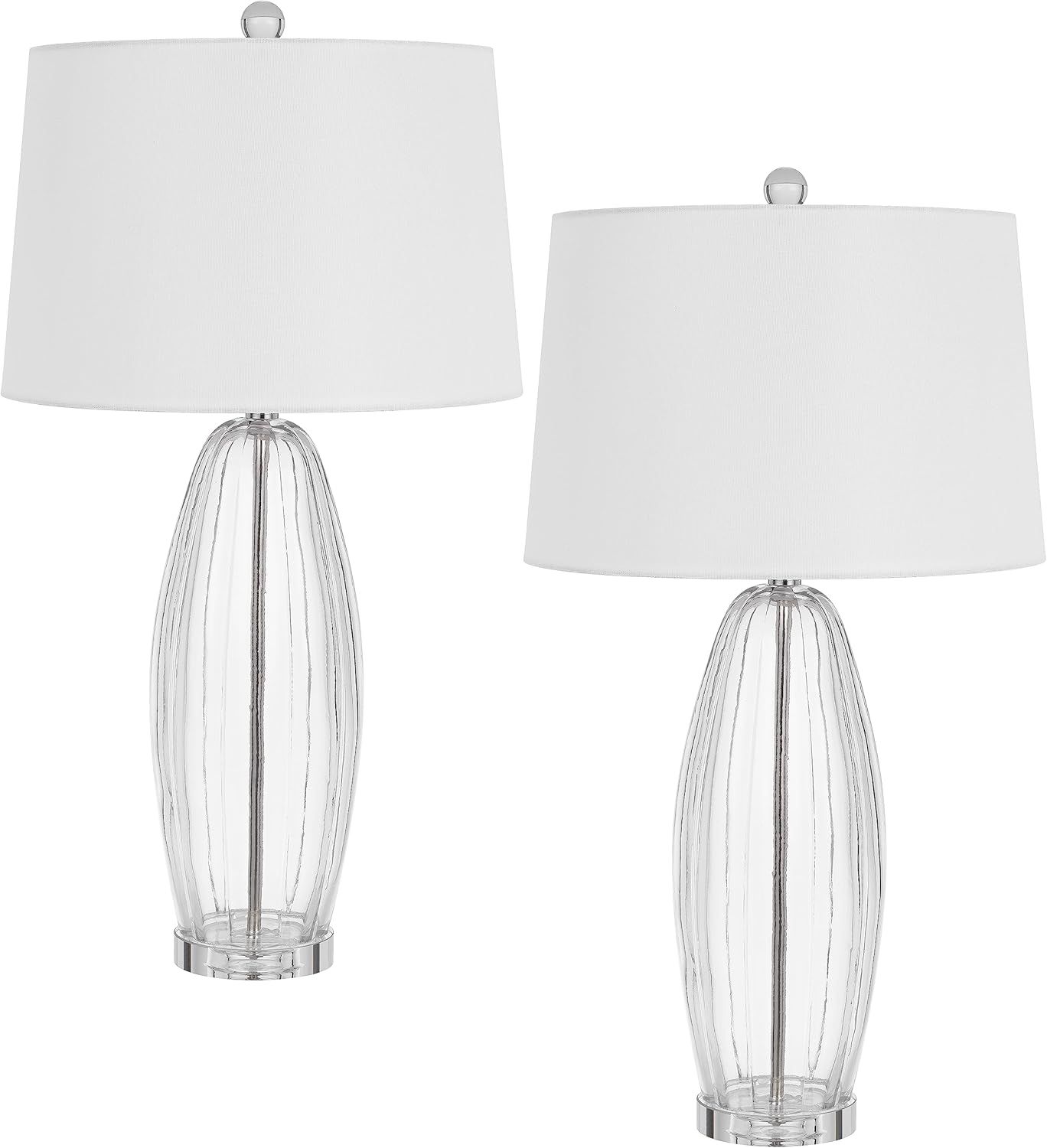 Raisio Clear Glass Table Lamp with White Fabric Shade, Set of 2