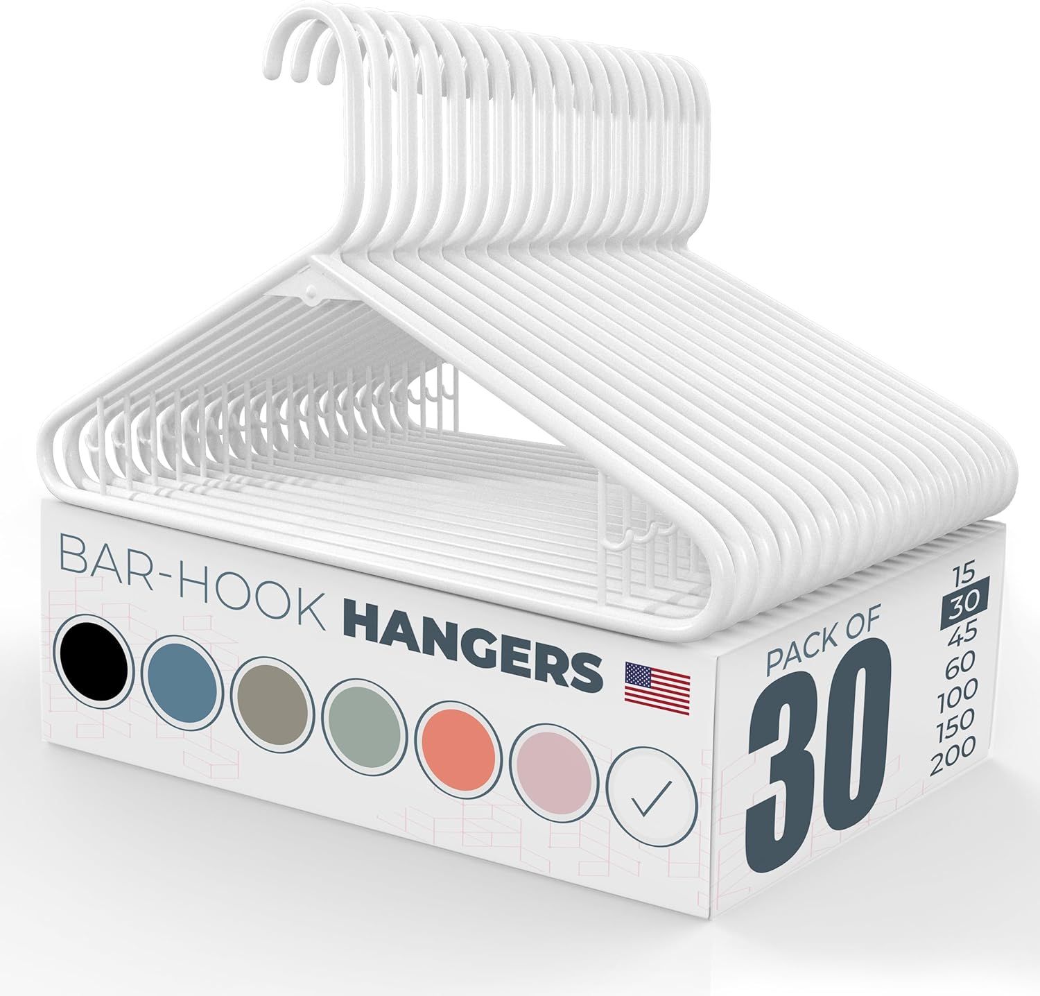 White Heavy Duty Non-Slip Plastic Clothes Hangers, 30-Pack