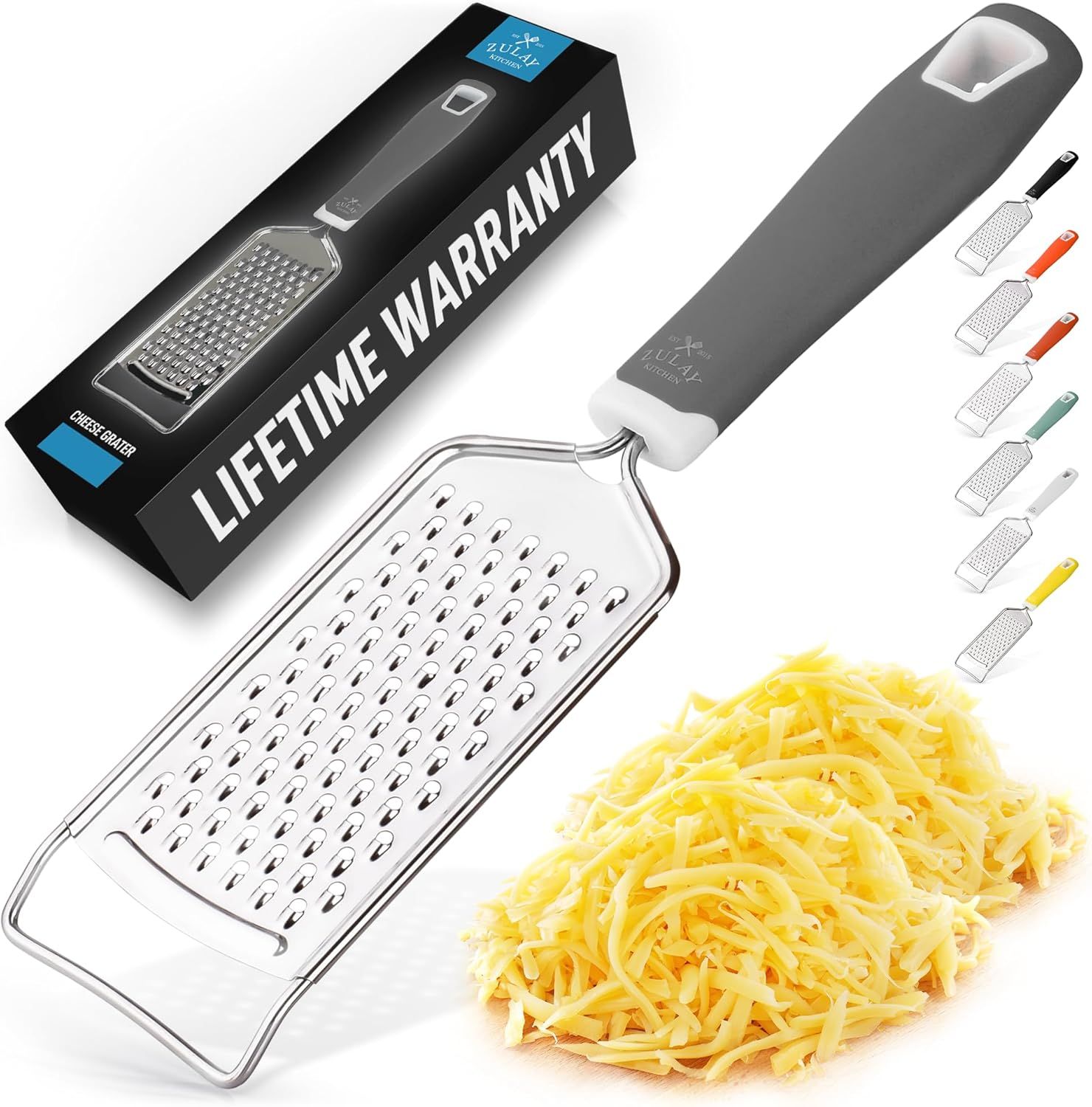 Grey Stainless Steel Flat Handheld Cheese Grater with Rubber Handle