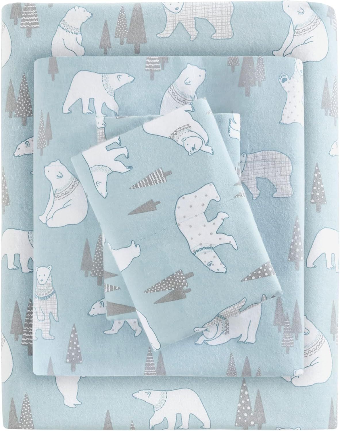 Twin Blue Polar Bear Cotton Flannel Bedding Set