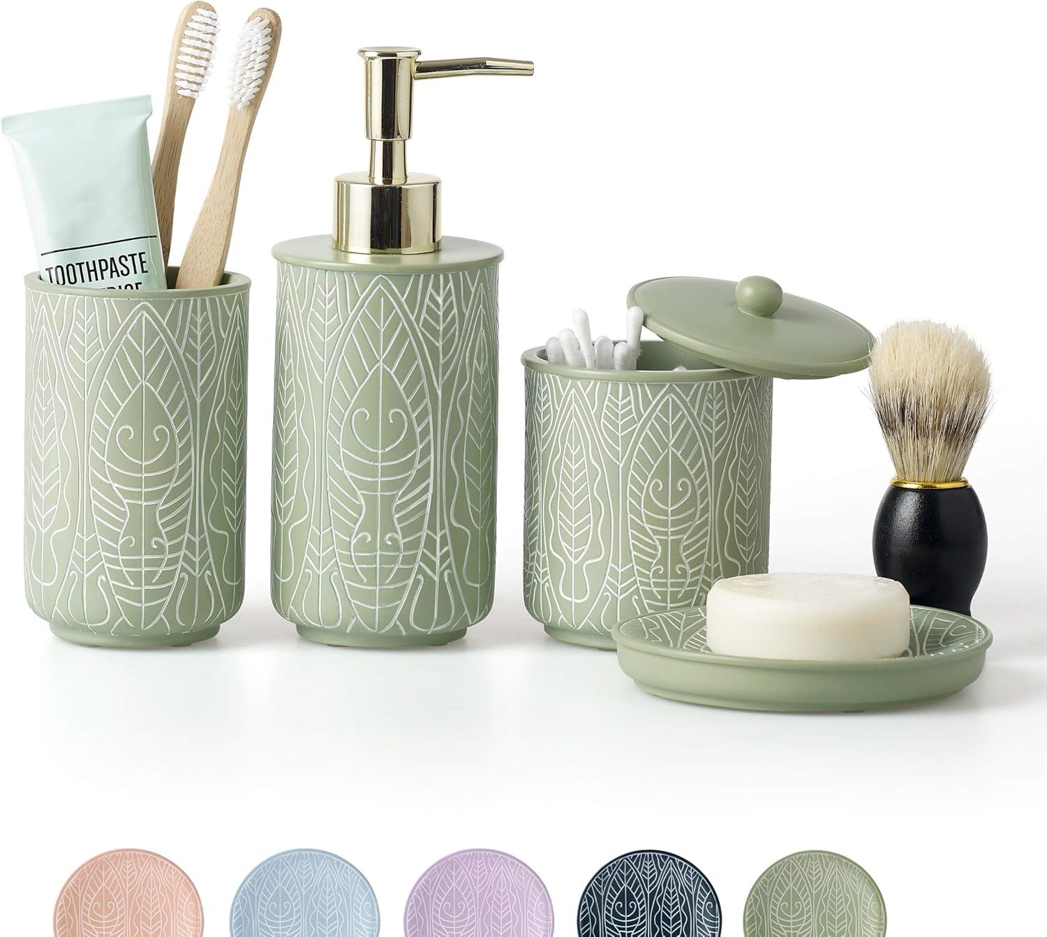 Virtune 4-Piece Matte Green Ceramic Bathroom Accessories Set