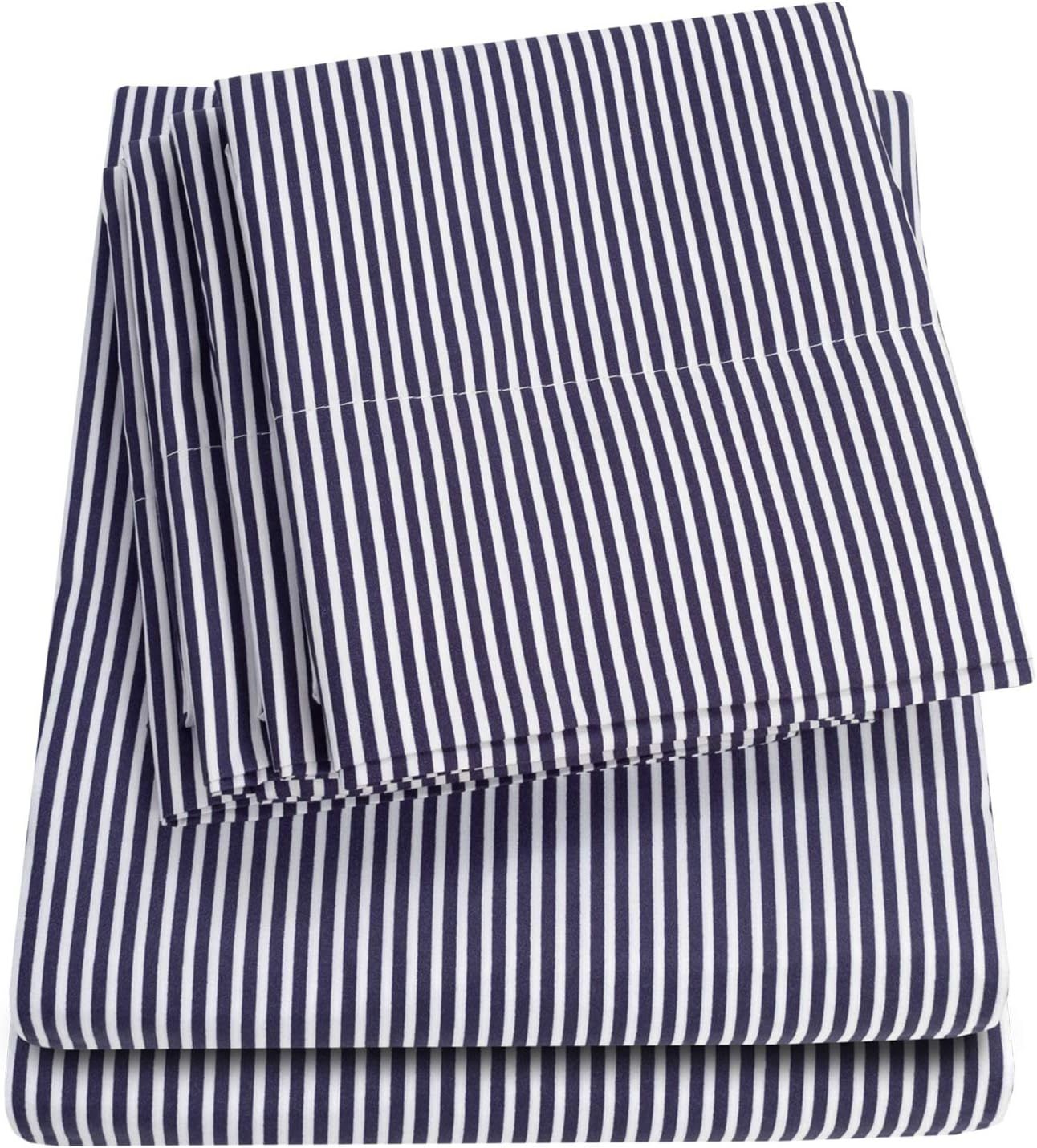 Twin Navy Classic Stripe Microfiber Deep Pocket Sheet Set