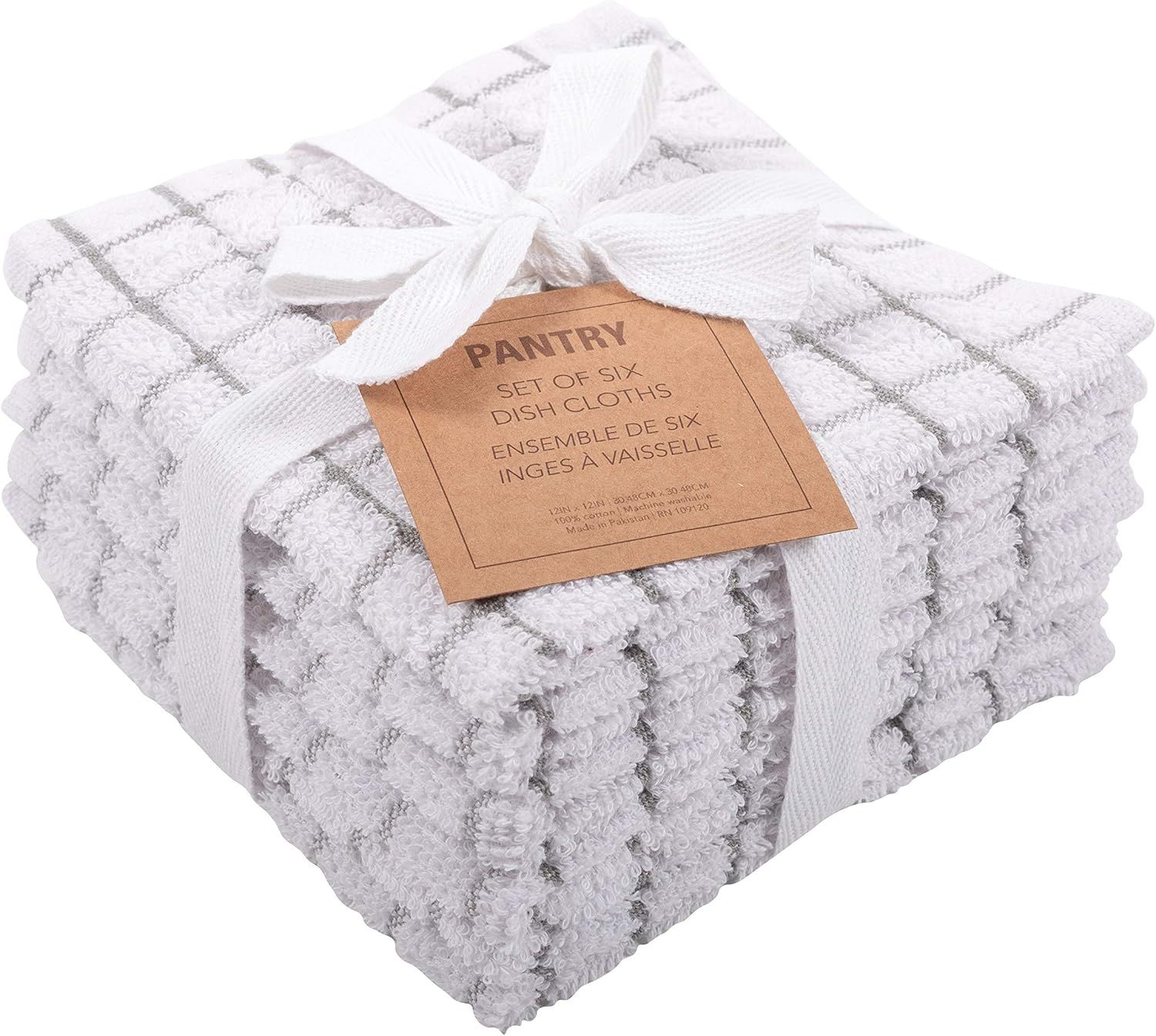 Gray Checkered Cotton Terry Dish Cloth Set, 12 x 12 Inches