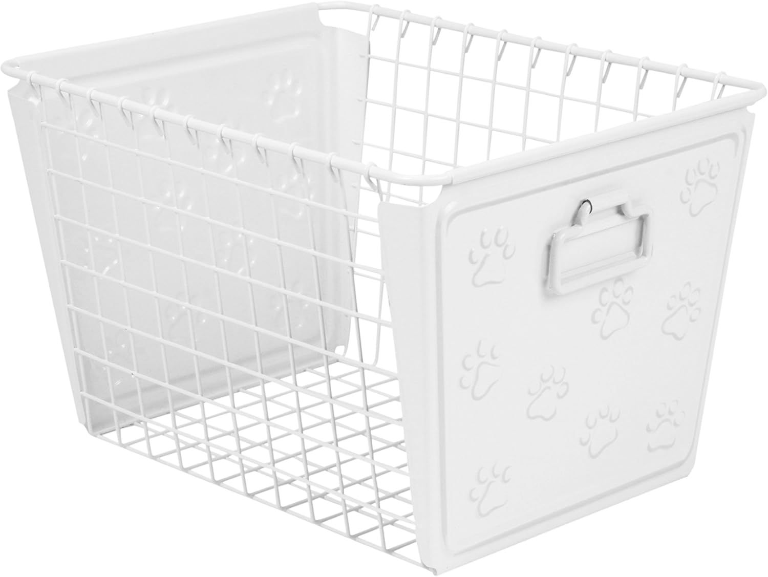 White Medium Paw Print Steel Wire Storage Basket