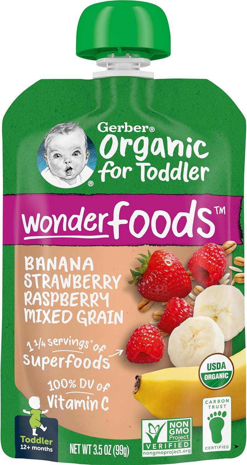 Organic Banana Strawberry Raspberry Mixed Grain Toddler Food Pouches