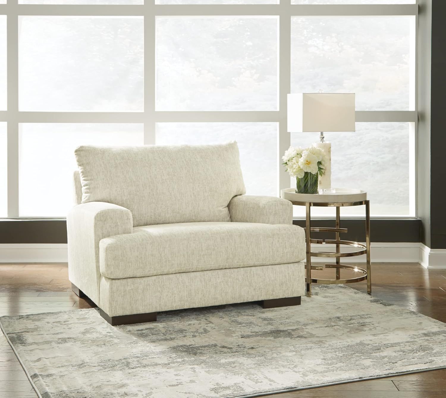 Beige Microfiber Contemporary Chair and a Half