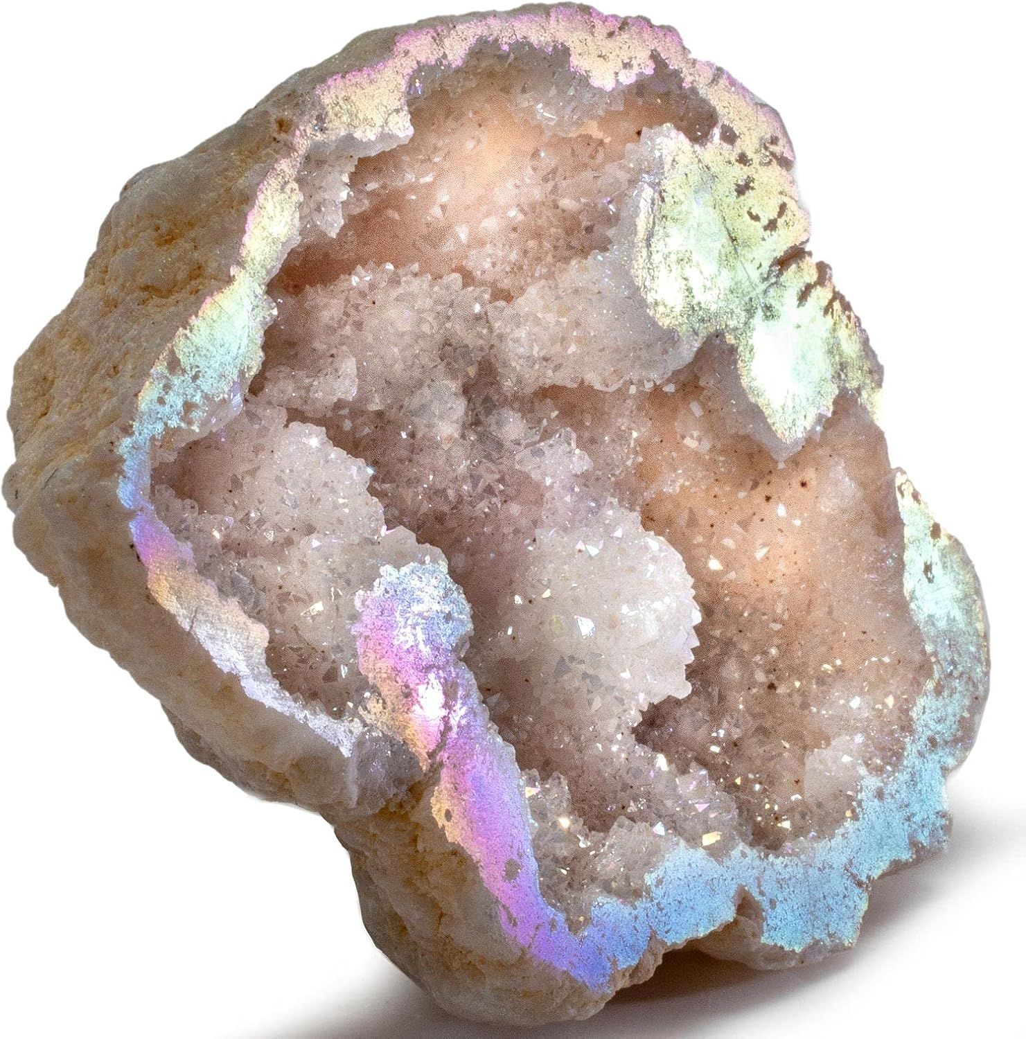 Angel Aura Quartz Geode Titanium Bonded Crystal Cluster