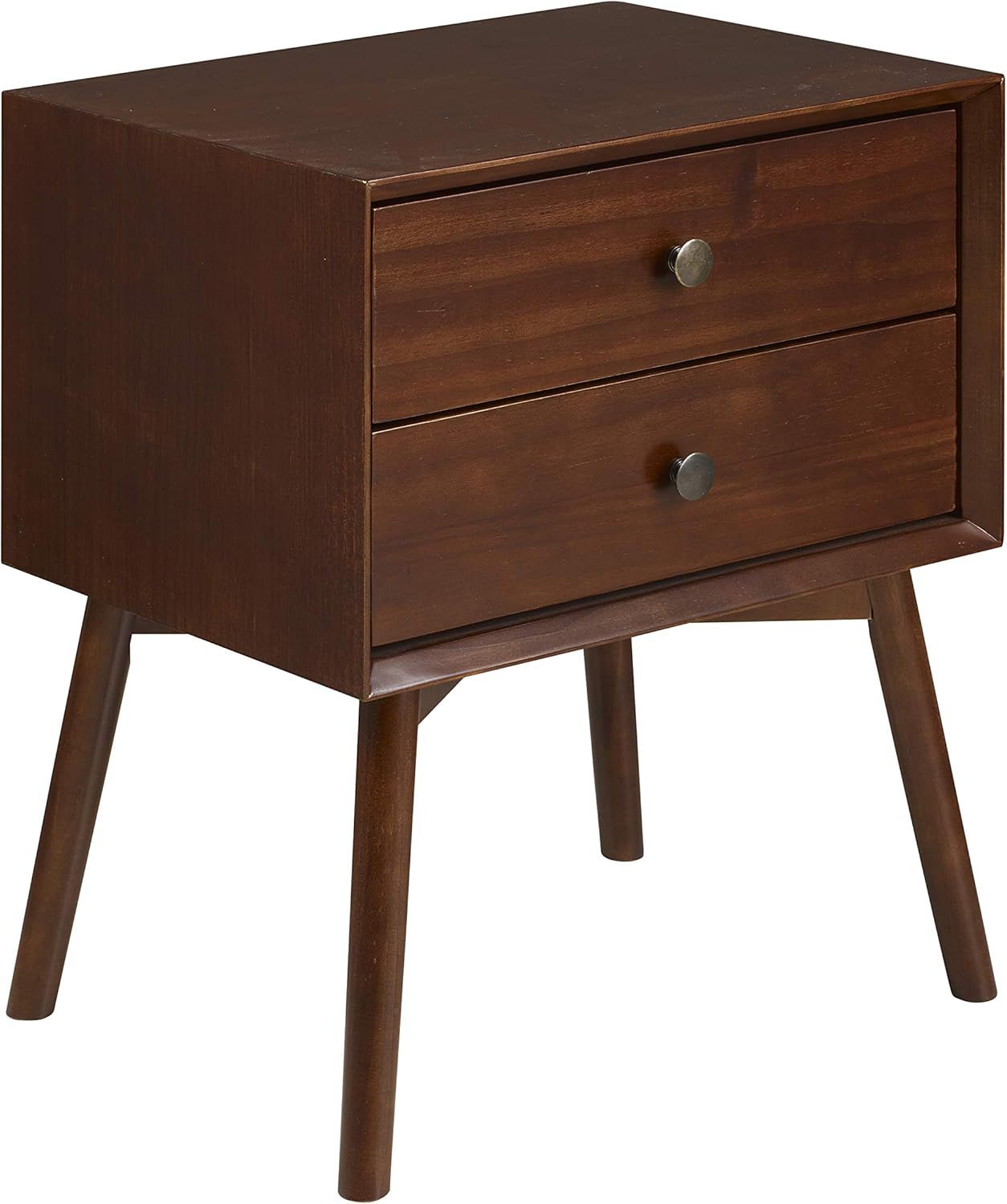 Walnut Pine Wood 2-Drawer Mid-Century Modern Nightstand