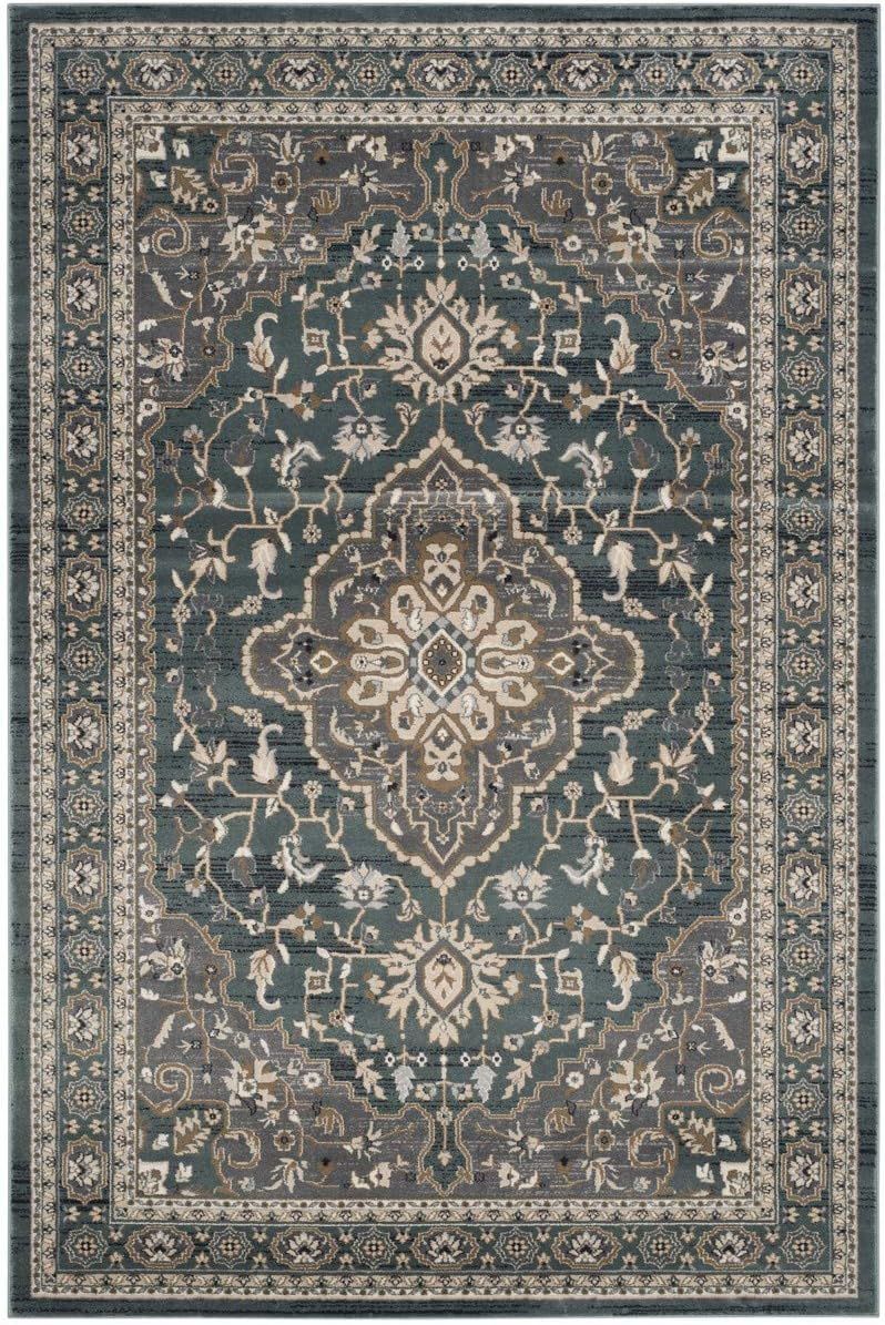 Teal and Grey Floral Synthetic 9' x 12' Area Rug