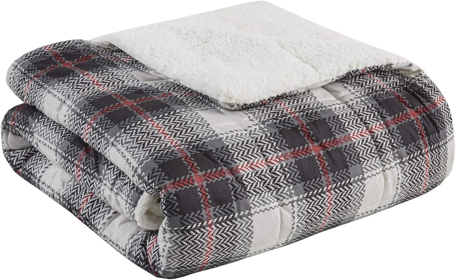 Ridley Black, Grey & Red Plaid Sherpa Reversible Oversized Throw