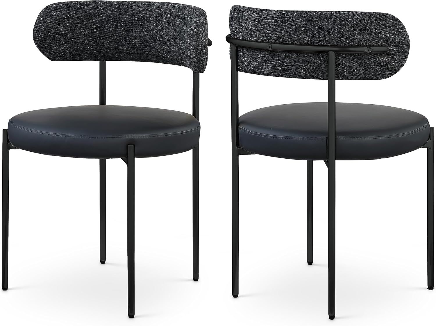 Contemporary Black Boucle Fabric Dining Chair with Brass Iron Frame
