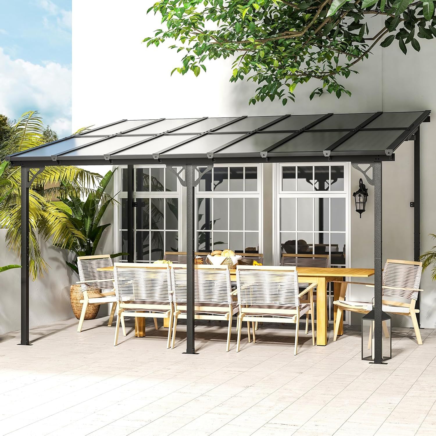 14' x 10' Black Aluminum Pergola with UV-Resistant Canopy