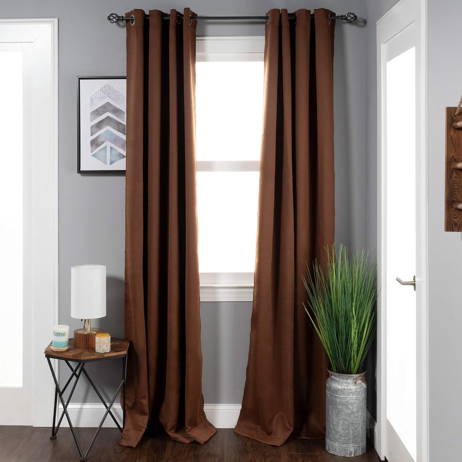 Cappuccino Blackout Grommet Top Polyester Curtain Panels, Set of 2