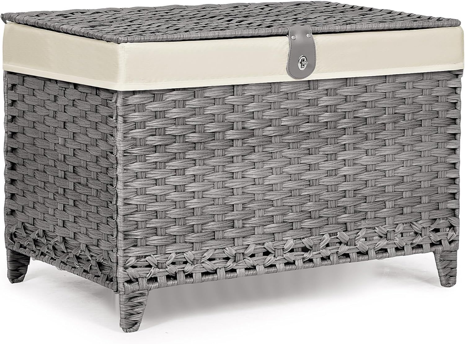 Gray Wicker Storage Trunk with Removable Liner and Lid