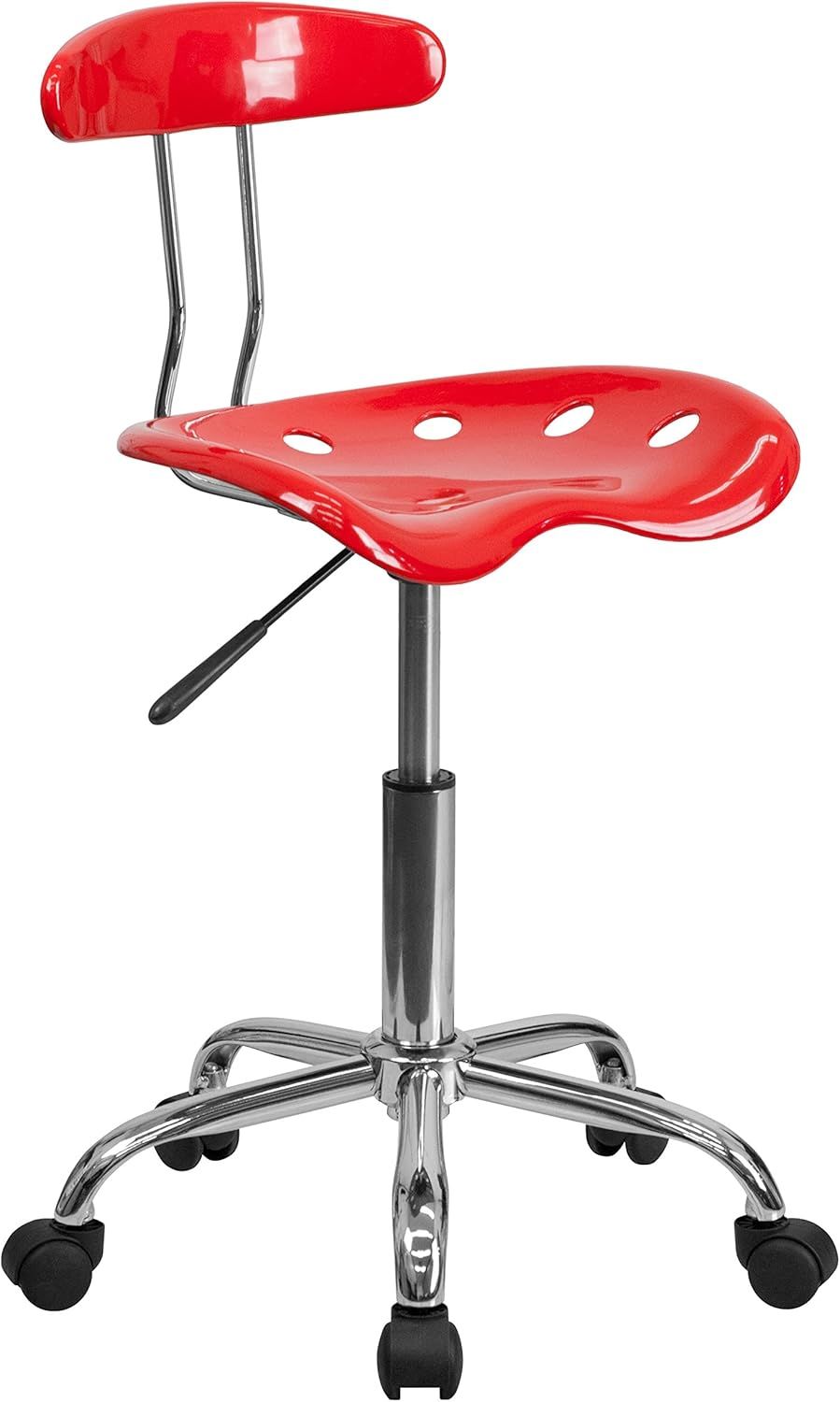 Vibrant Red and Chrome Armless Task Chair with Tractor Seat