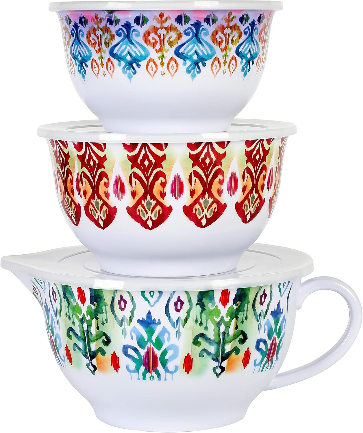 Vibrant Multicolor Melamine 6-Piece Nesting Mixing Bowl Set with Lids