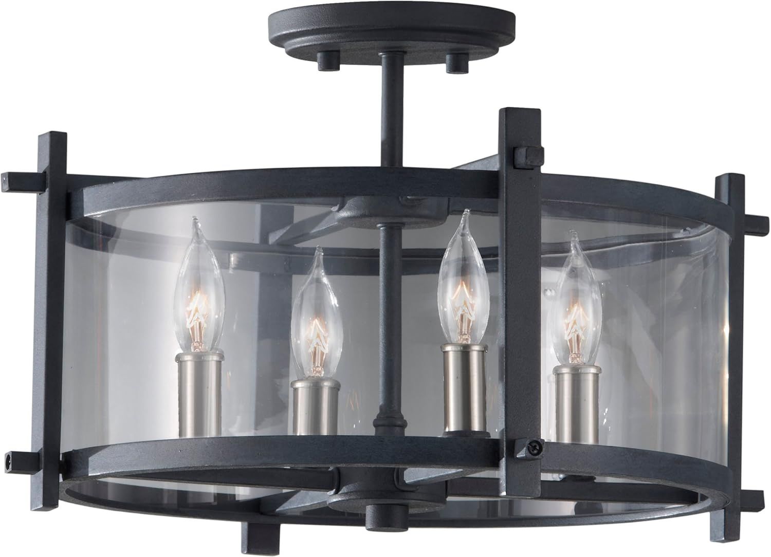 Ethan Antique Forged Iron & Brushed Steel 4-Light Semi-Flush Mount