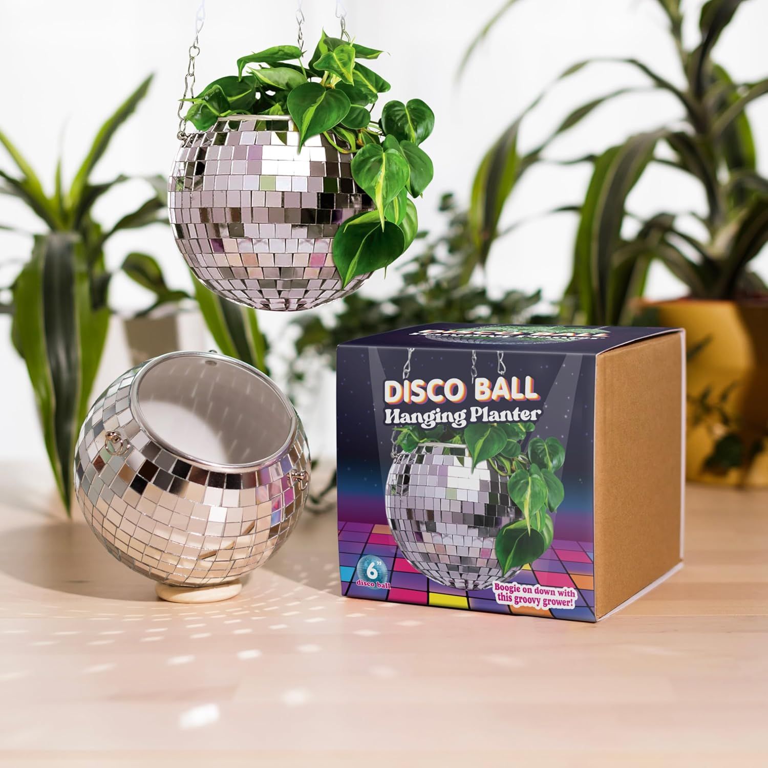 Silver Disco Ball Hanging Planter for Indoor Plants