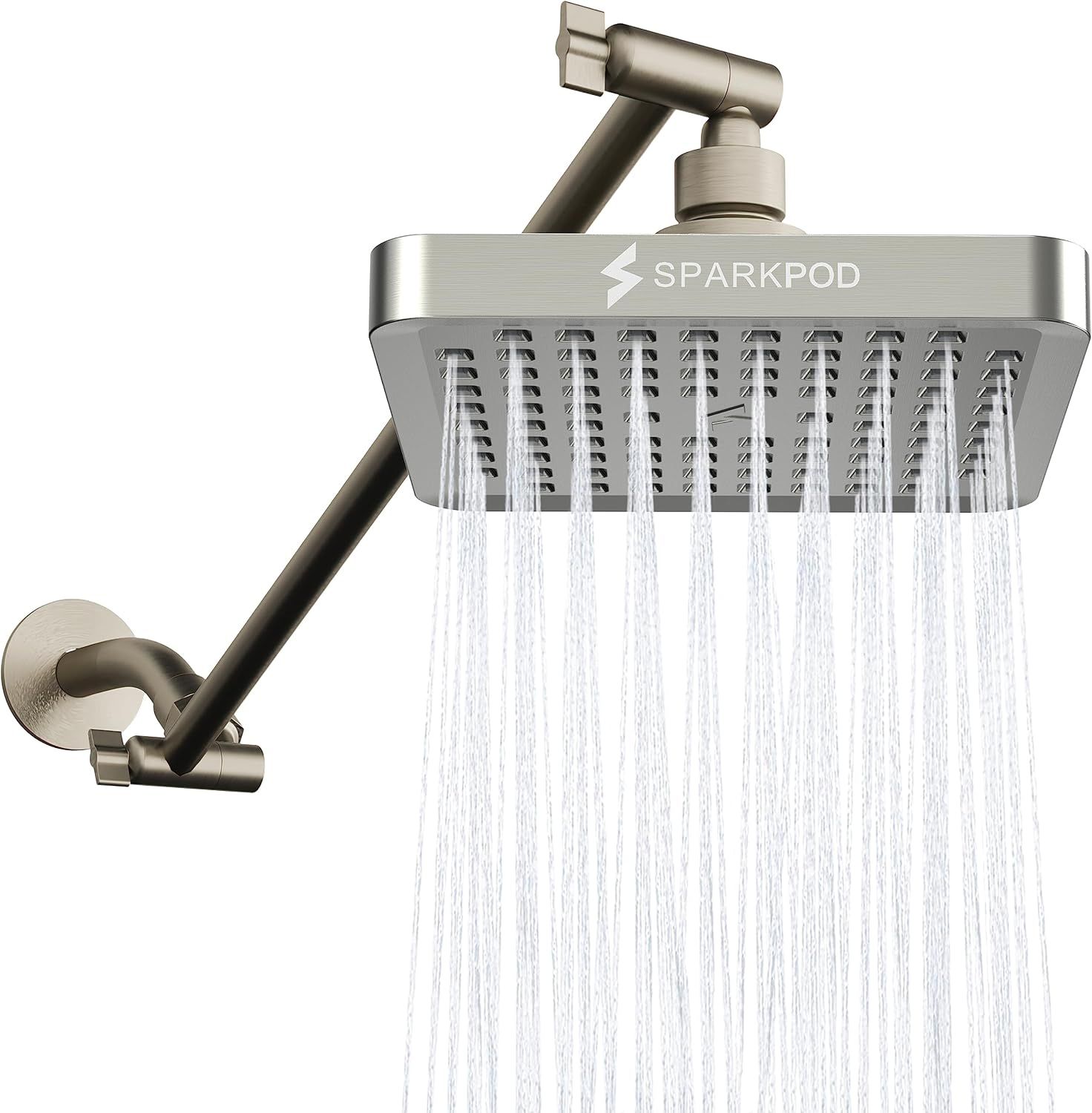 6 Inch Square Chrome Rain Shower Head with Adjustable Arm